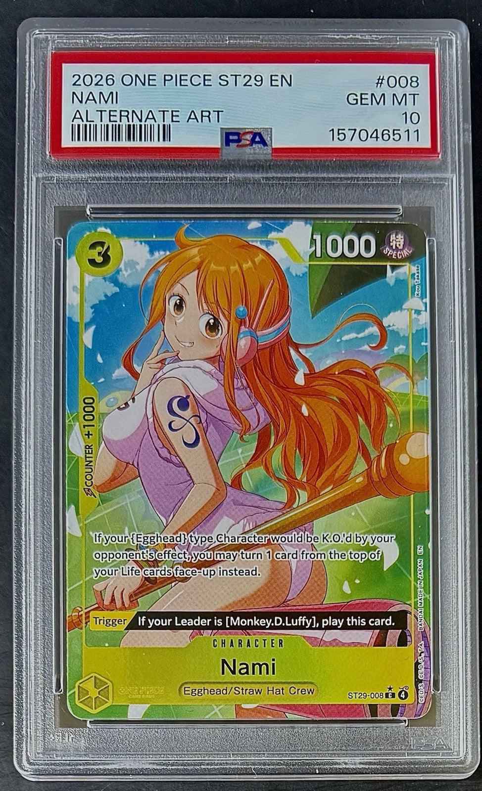PSA 10 One Piece ST29-008 C* - Nami - Alt Art - EN - Foil -  Set ST29 Egghead