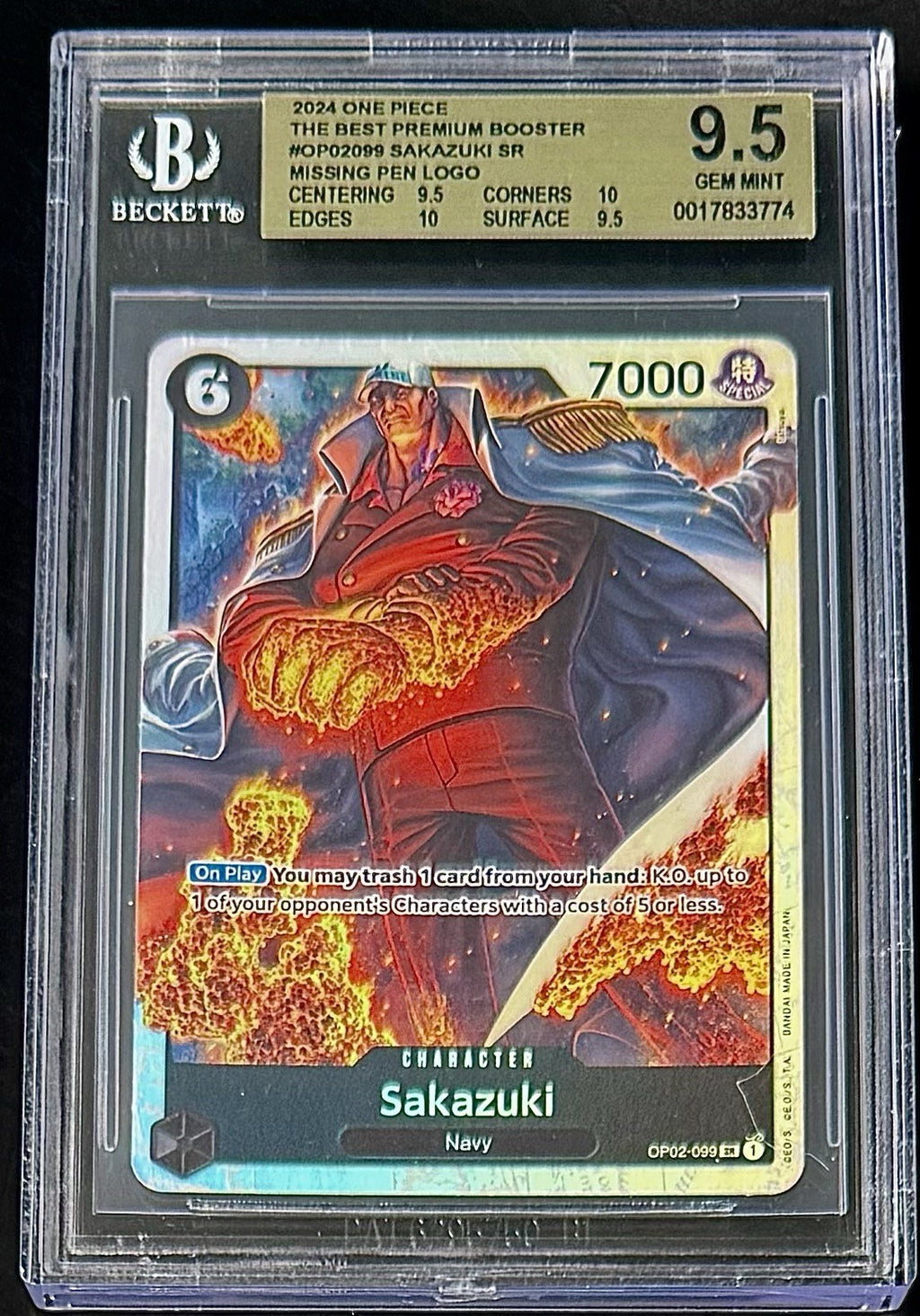 BGS 9.5 One Piece OP02-099 SR Sakazuki - English - PRB01 - Graded