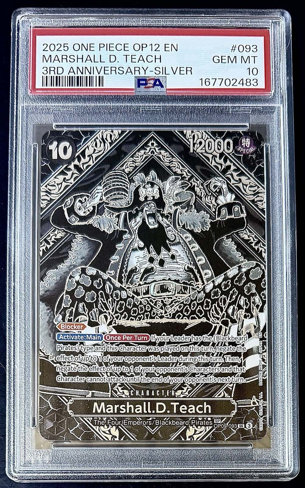 PSA 10 One Piece SP OP09-093 SR - Marshall.D.Teach - 3rd Anniversary Silver - EN