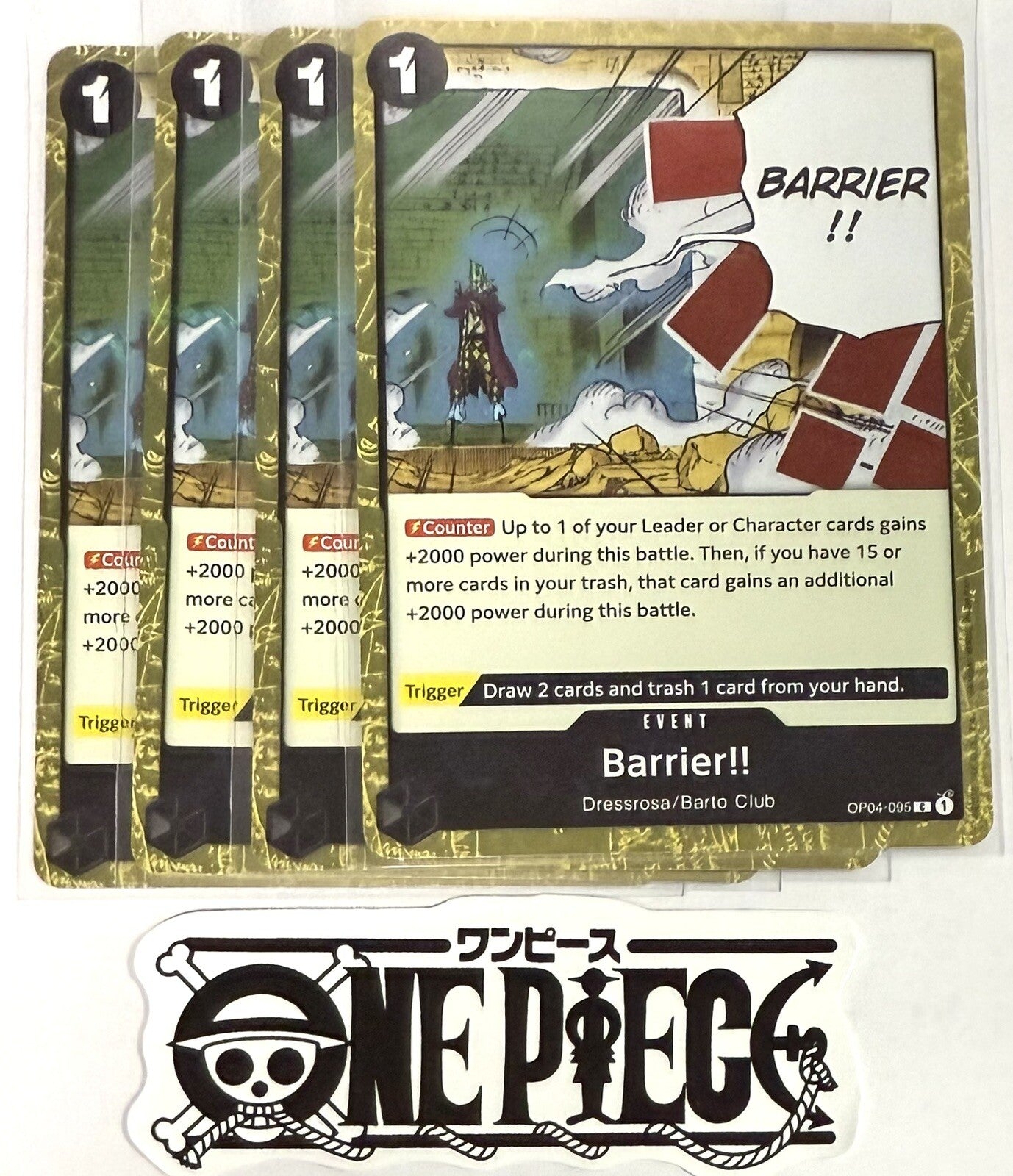 4x One Piece OP04-095 C Barrier!! - Flag Foil - English - Playset - TCG - NM/M