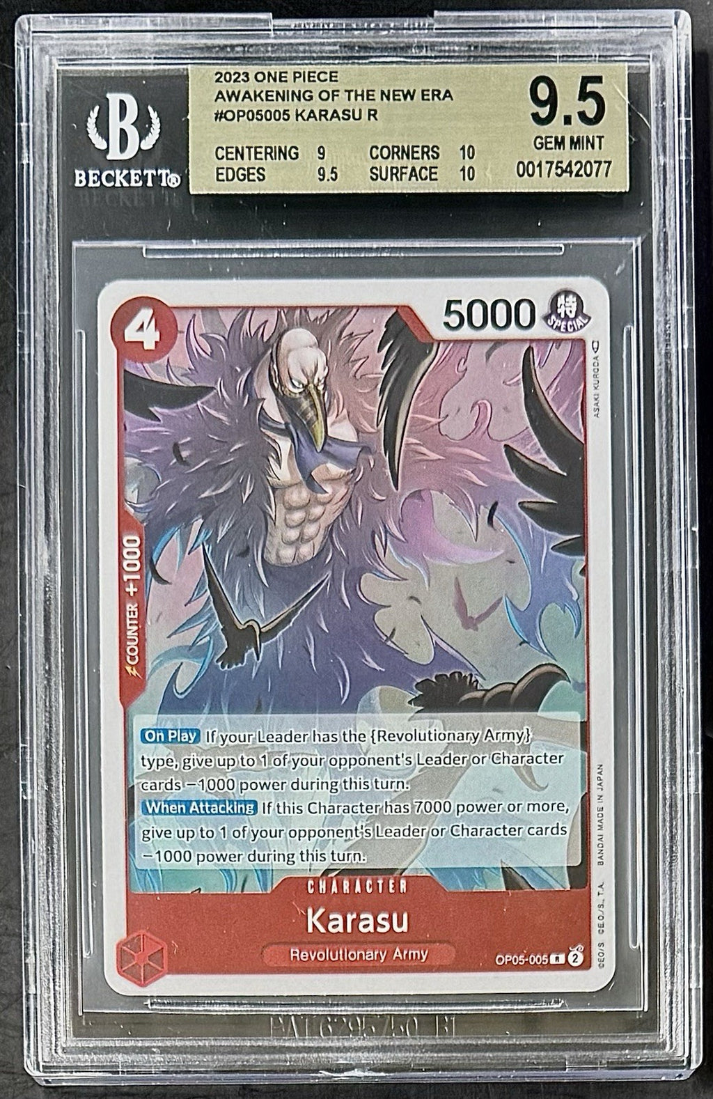 BGS 9.5 One Piece OP05-005 R Karasu - English - Awakening of the New Era- Graded