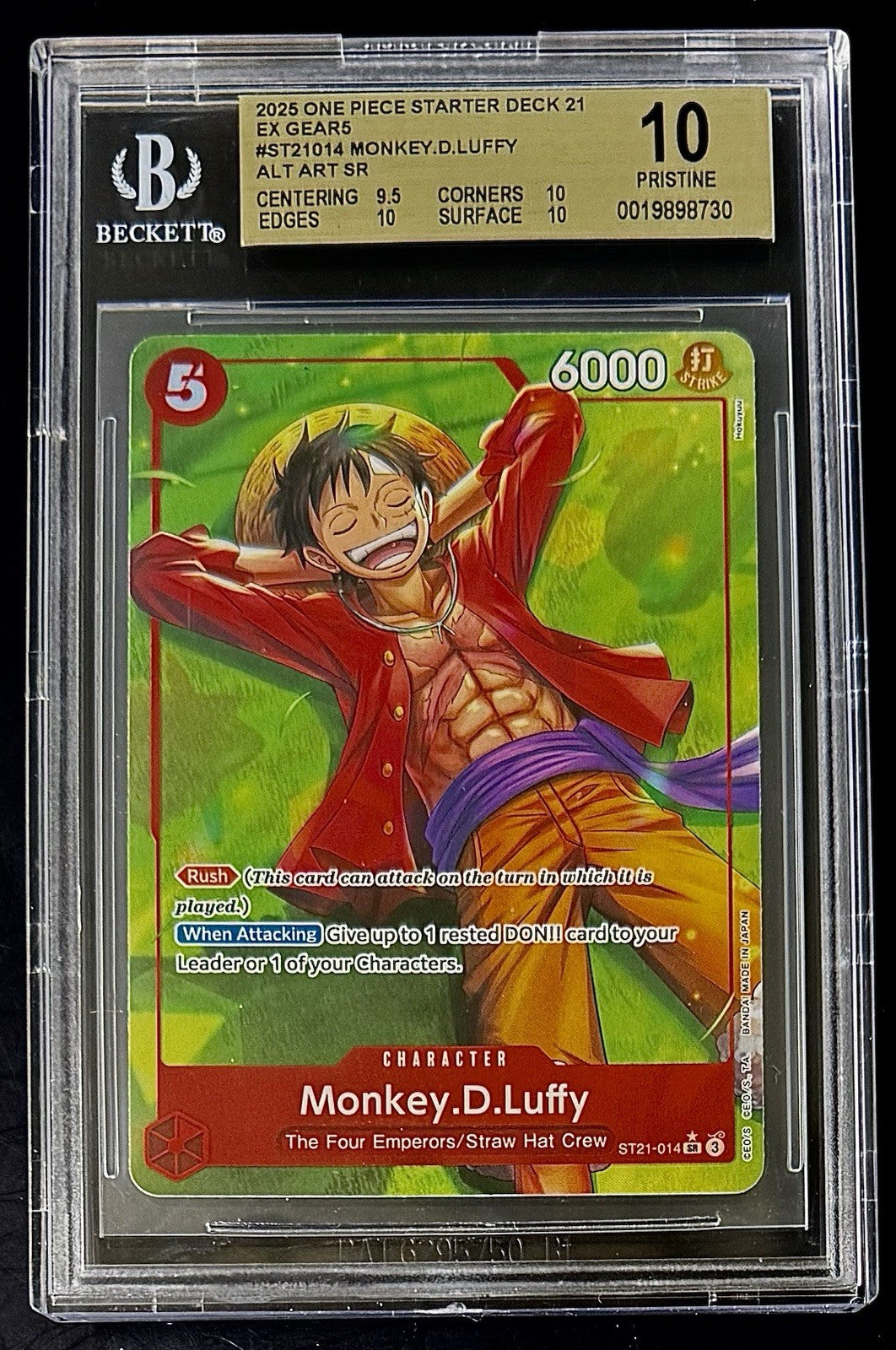 BGS 10 One Piece ST21-014 SR* - Monkey.D.Luffy - Alt Art - EN - Foil - EX Gear 5