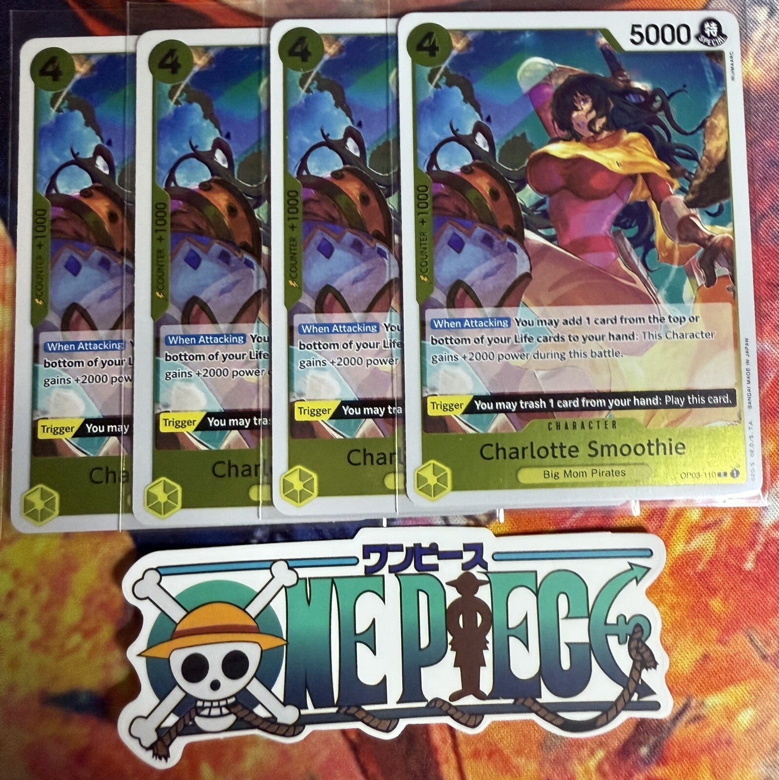 4x One Piece OP03-110 R Charlotte Smoothie - ENG - Playset - TCG - Foil - NM/M