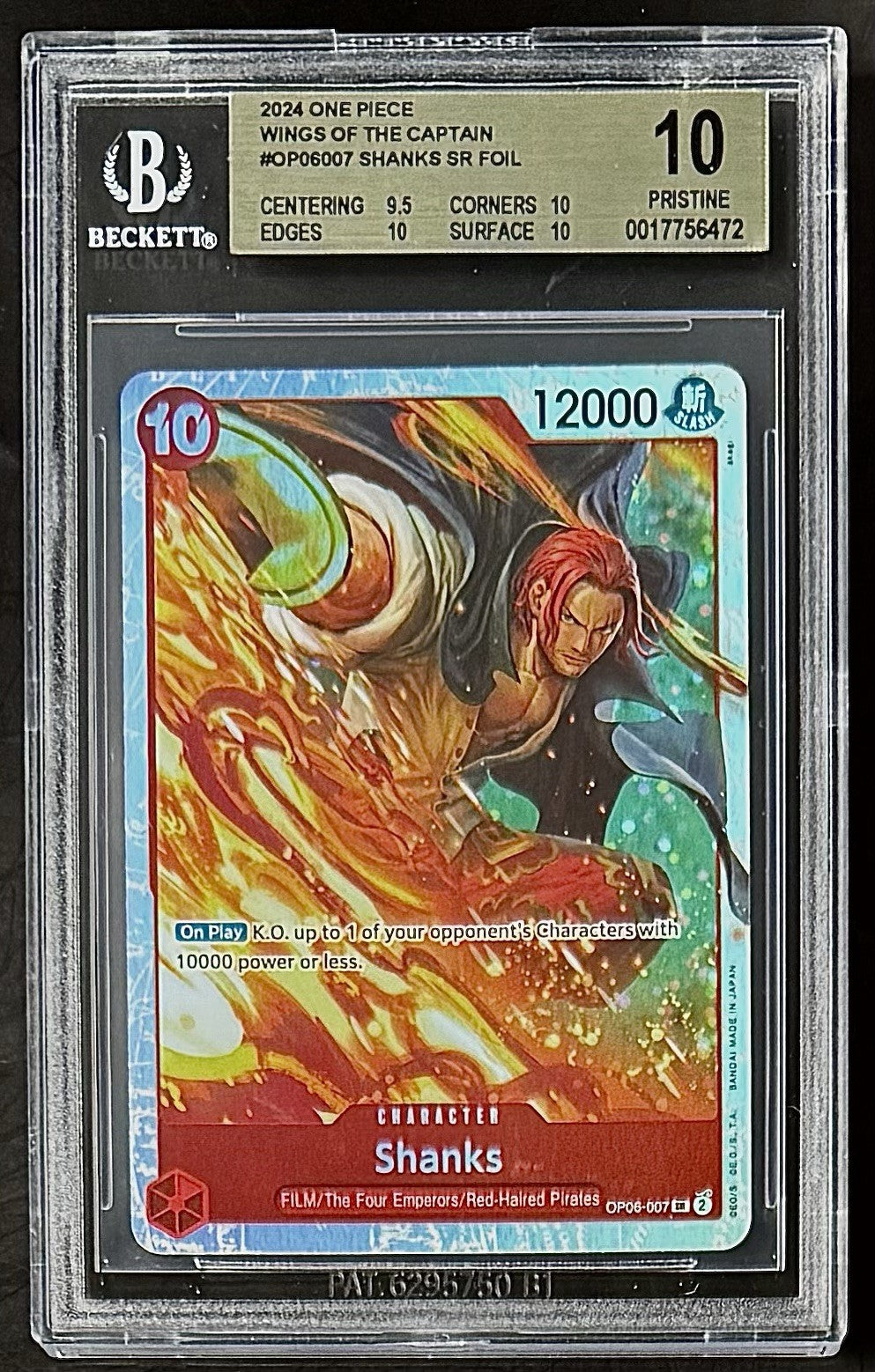 BGS 10 One Piece OP06-007 SR Shanks - English - Wings of the Captain - Graded