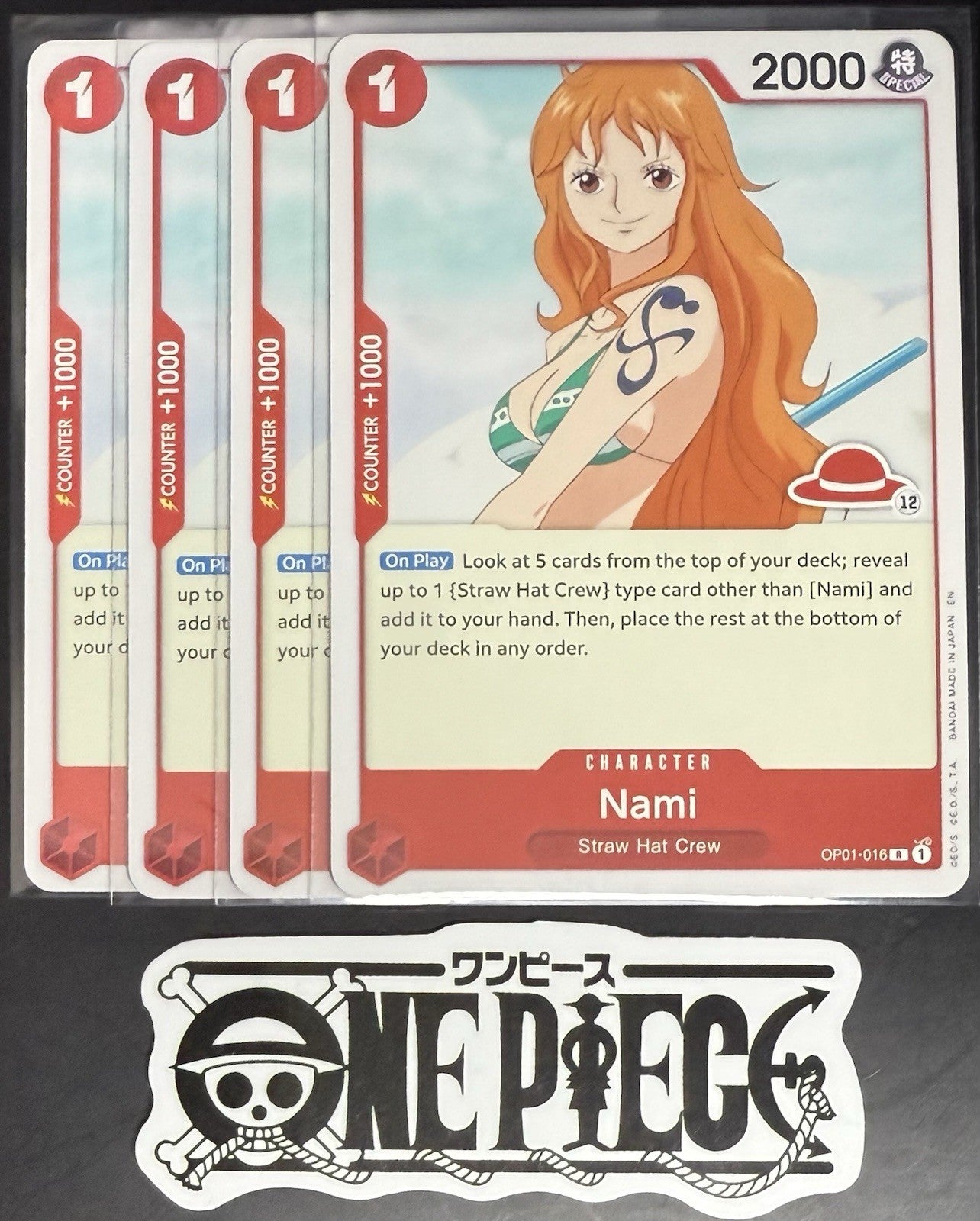 4x One Piece OP01-016 R - Nami - EN - Regular - Play Set - LD01 - NM/M