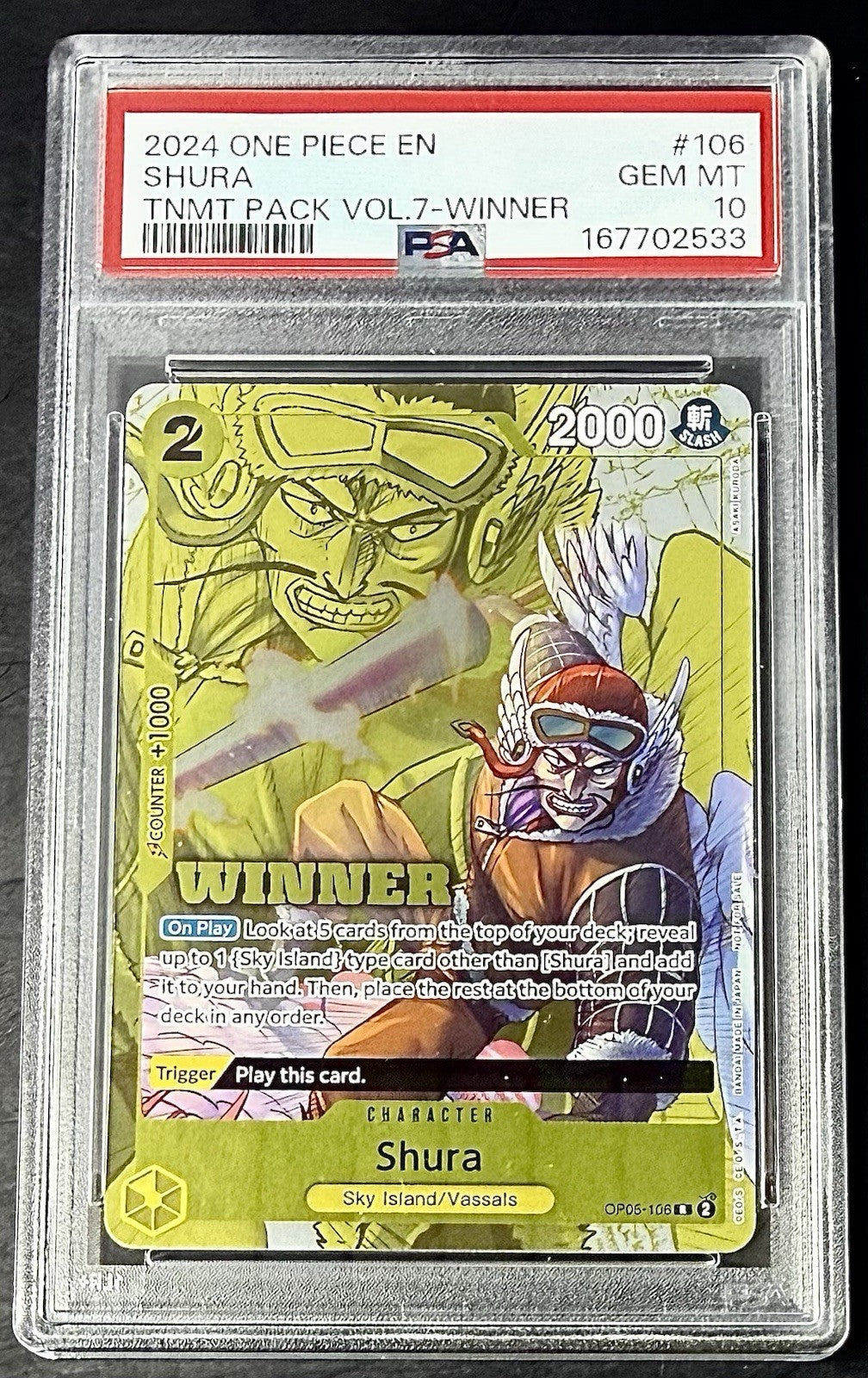 PSA 10 One Piece  OP05-106 R -Shura - Winner - EN - Tournament Pack Vol.7
