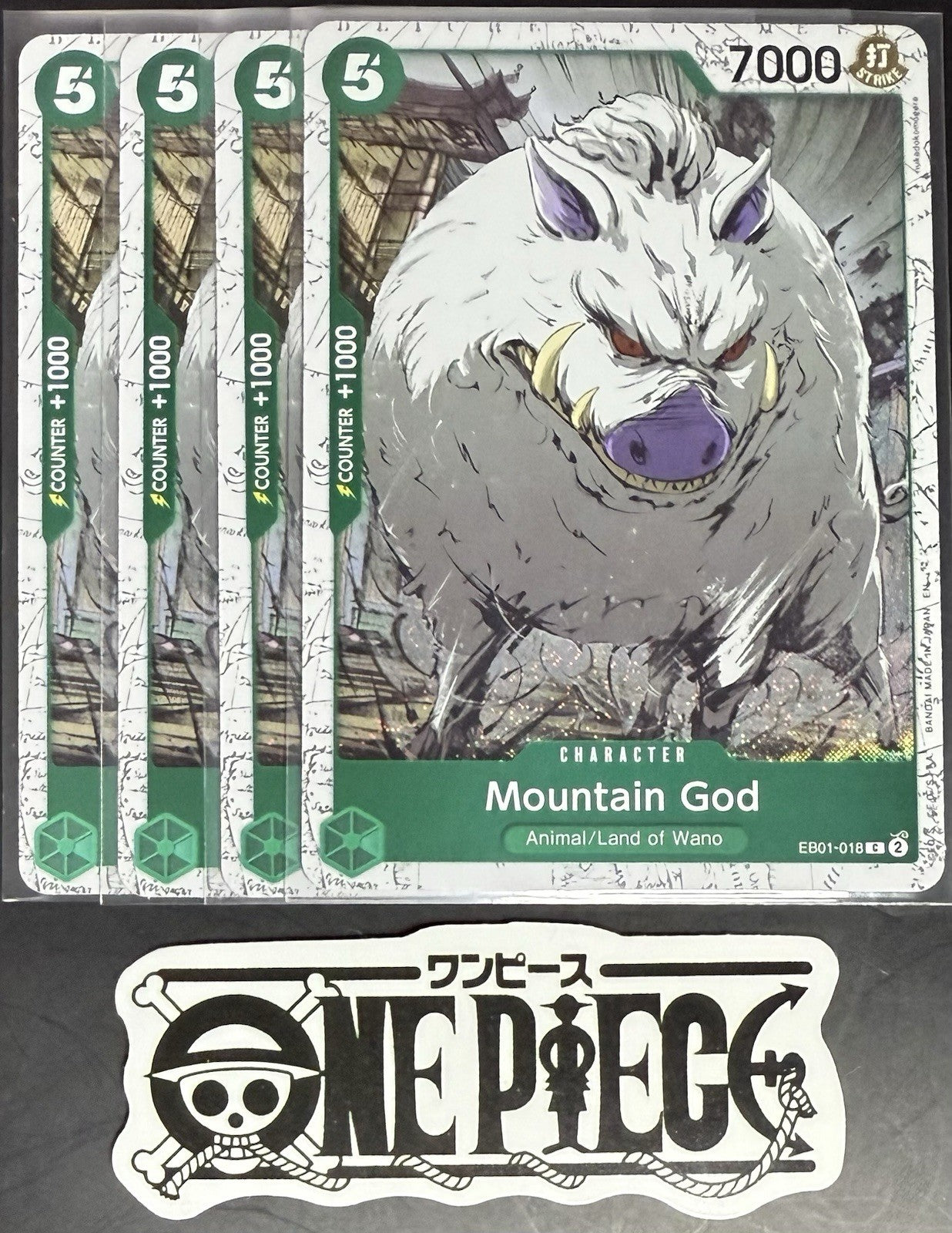 4 x One Piece EB01-018 C Mountain God - English - PRB02 Foil - Playset - NM/M