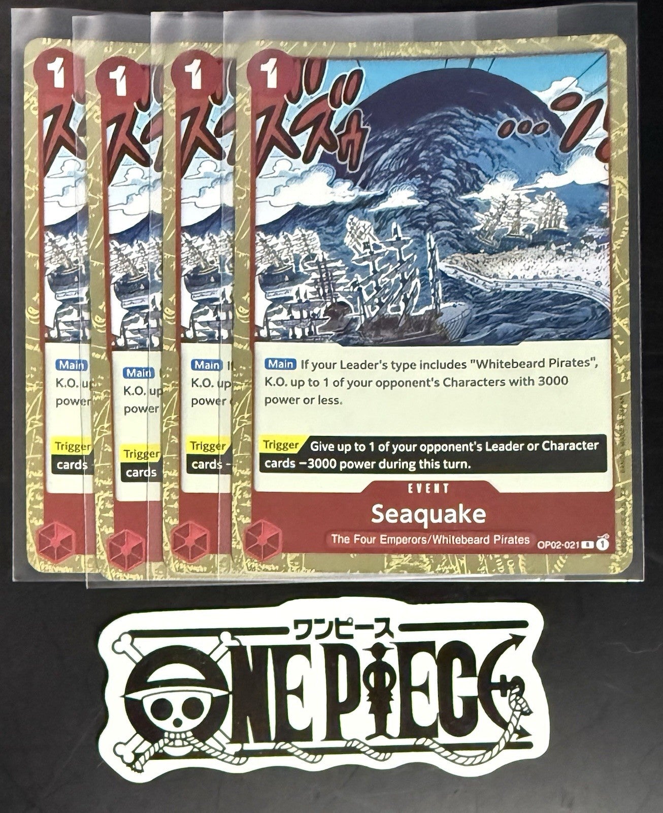 4x One Piece OP02-021 R Seaquake - English - Playset - Foil - TCG - NM/M