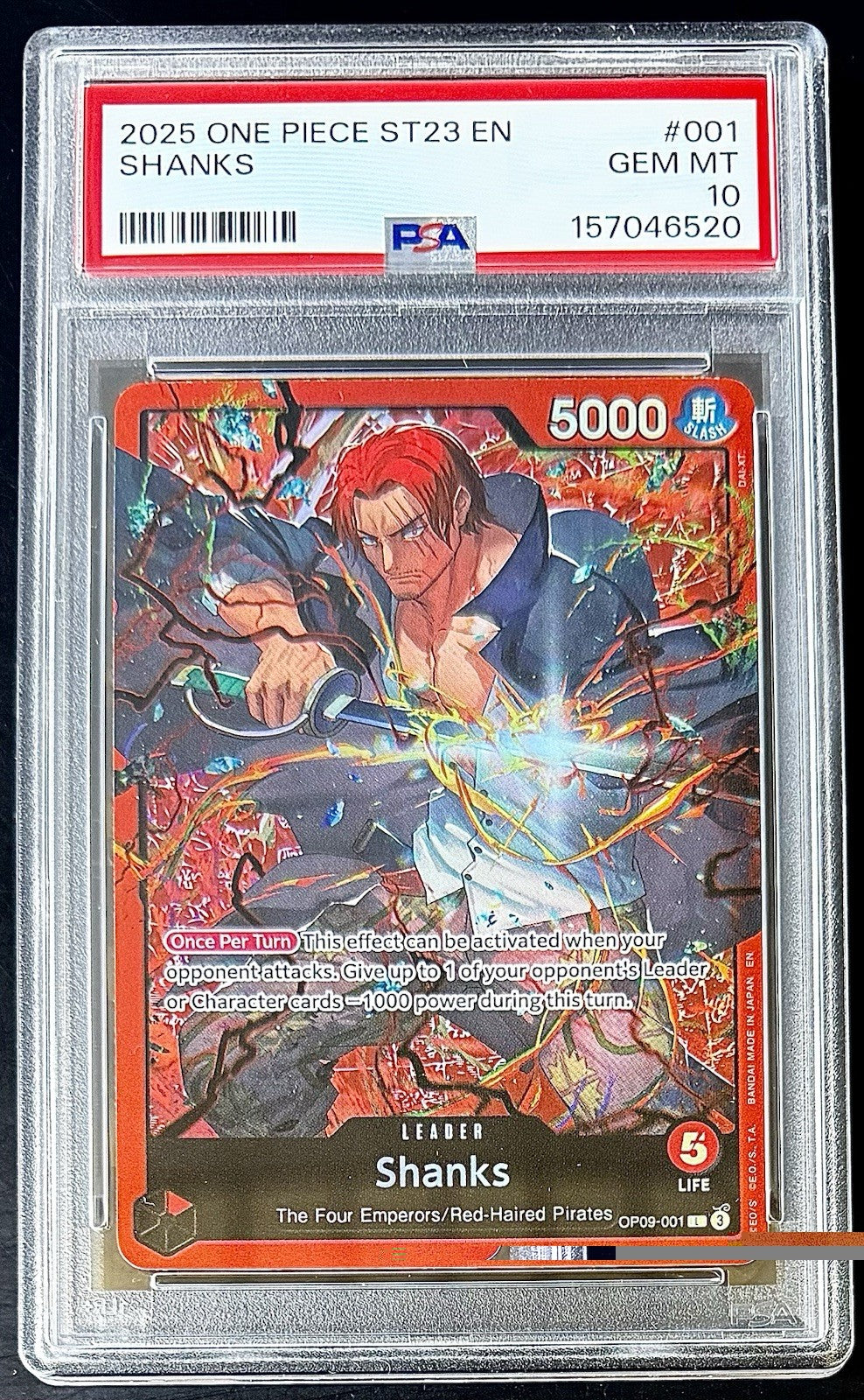 PSA 10 One Piece OP09-001 L - Shanks - EN - Foil - ST23 Red Shanks