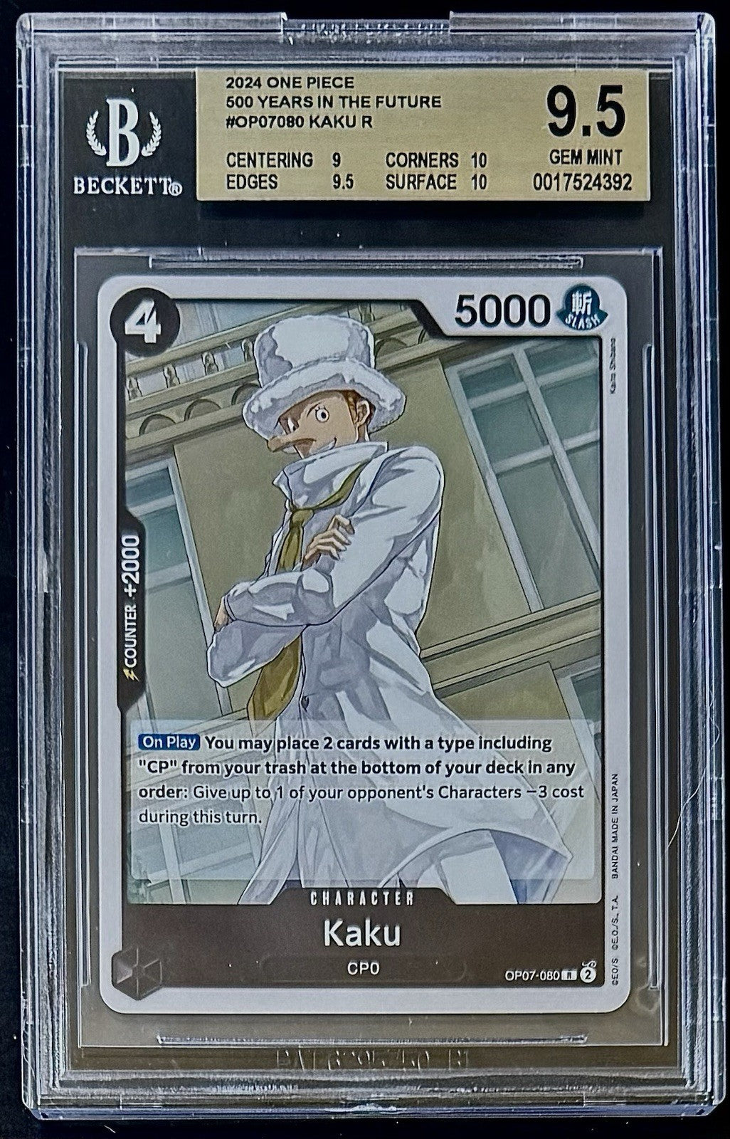 BGS 9.5 One Piece OP07-080 R Kaku - English - 500 Years in the Future - Graded