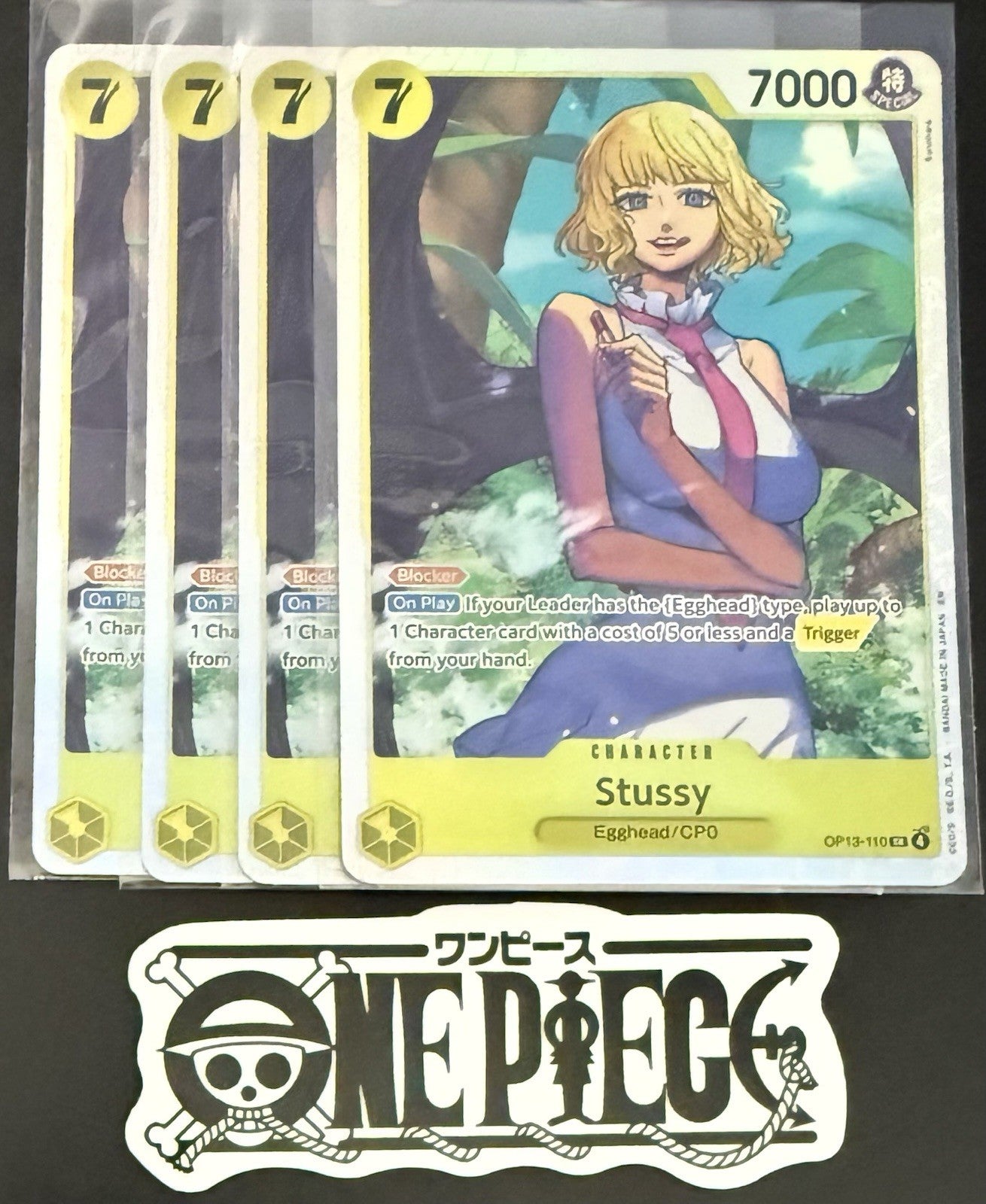 4x One Piece OP13-110 SR - Stussy - EN - Foil - Play Set - TCG - NM/M