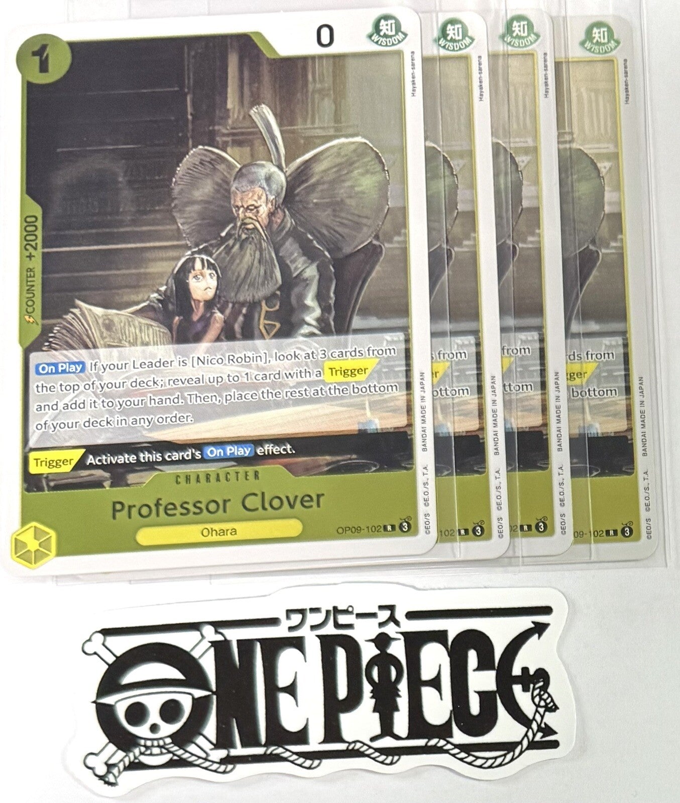 4x One Piece OP09-102 R Professor Clover - Foil - ENG - Play Set - TCG - NM/M