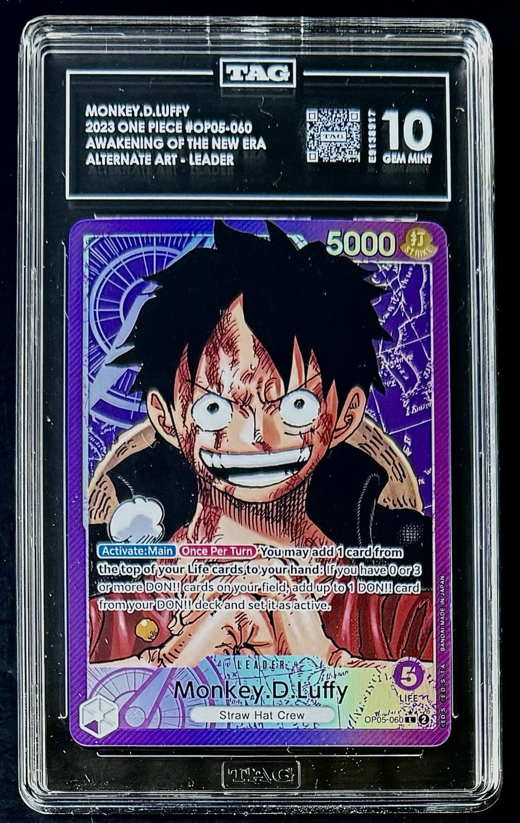 TAG 10 One Piece OP05-060 L* - Monkey.D.Luffy - Alt Art - EN - Foil - Graded