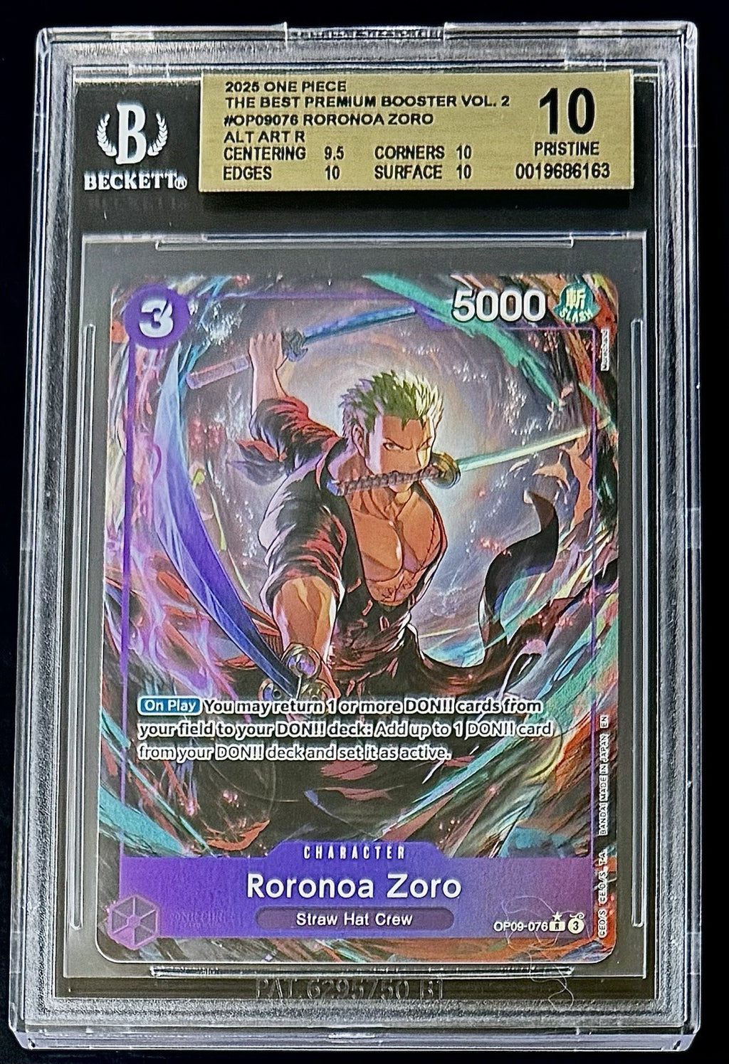 BGS 10 One Piece OP09-076 R* Roronoa Zoro - Alt Art - EN - Foil - PRB02 - Graded