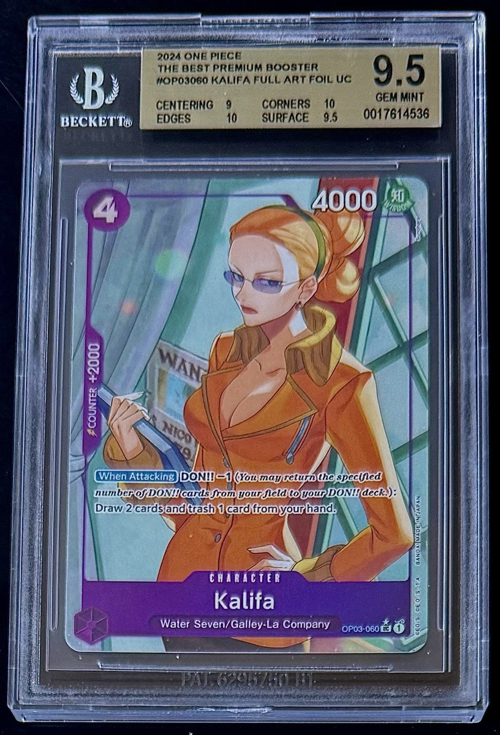 BGS 9.5 One Piece OP03-060 UC* Kalifa Full Art Foil - English - PRB01 - Graded