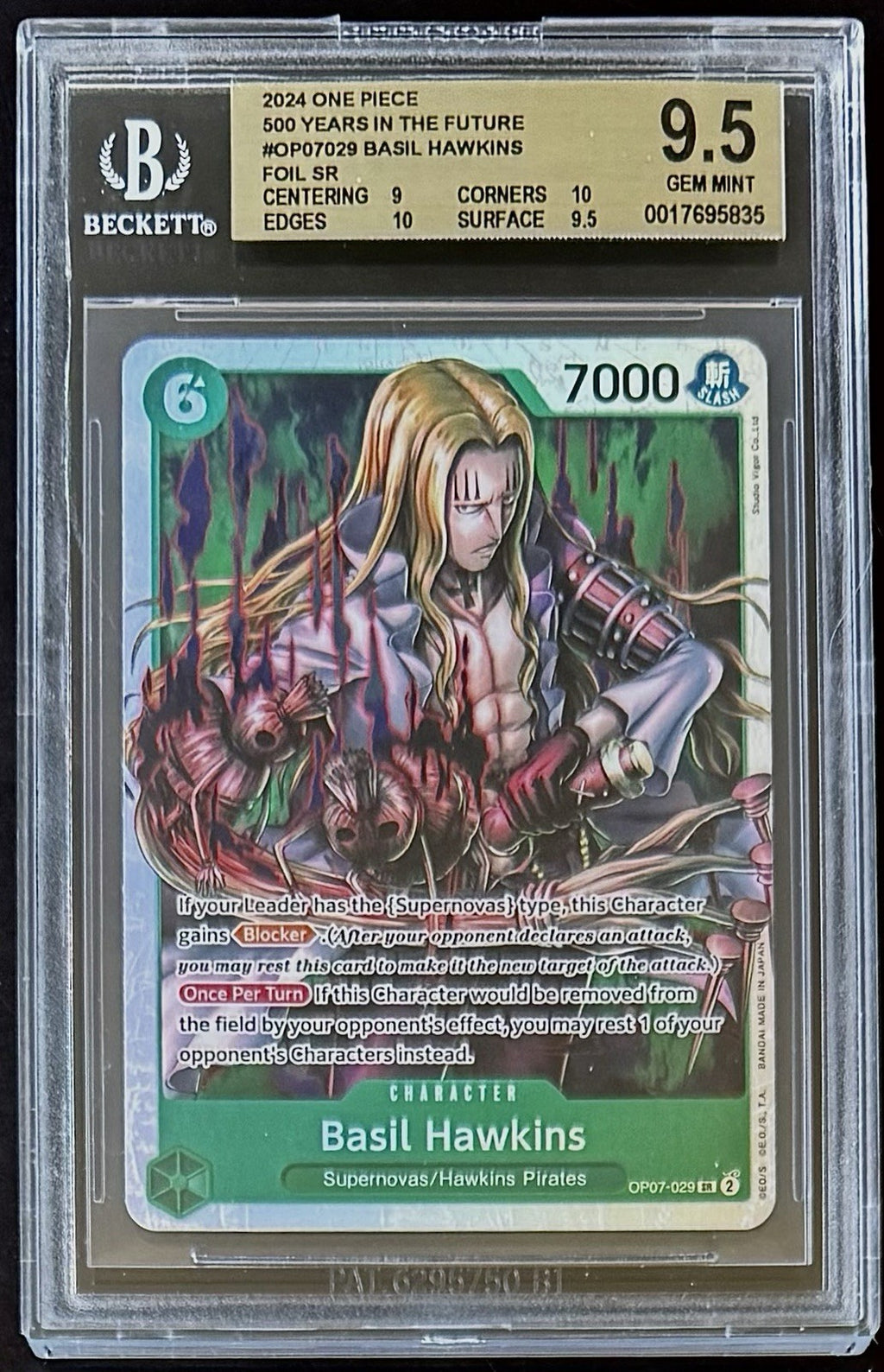 BGS 9.5 One Piece OP07-029 SR Basil Hawkins - English - 500 Years in the Future