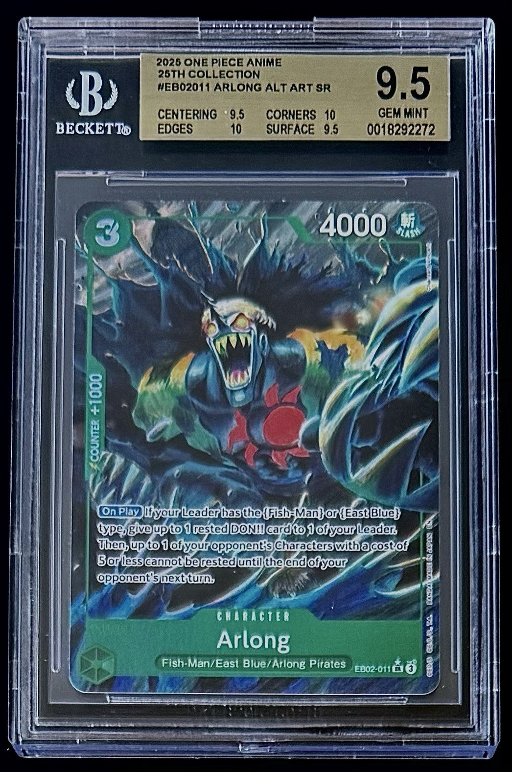 BGS 9.5 One Piece EB02-011 SR* Arlong Alt Art - English - 25th Collection-Graded