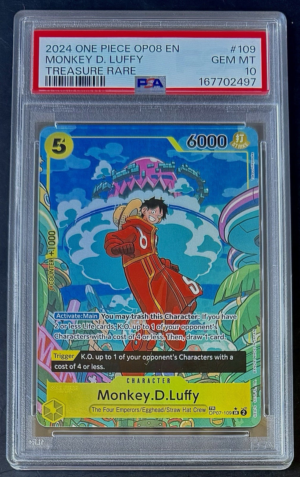 PSA 10 One Piece TR OP07-109 SR* - Monkey.D.Luffy - Treasure Rare-EN-Two Legends