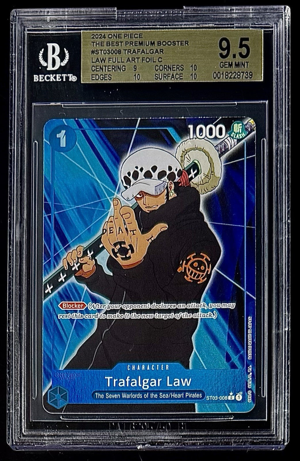 BGS 9.5 One Piece ST03-008 C* Trafalgar Law - English - Foil - PRB01 - Graded