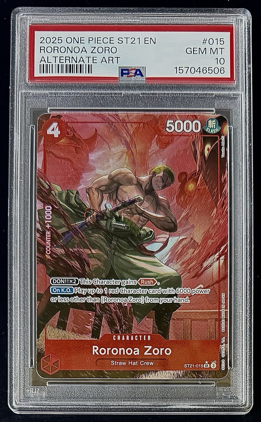 PSA 10 One Piece ST21-015 SR* - Roronoa Zoro - Alt Art - EN - Foil - EX Gear 5