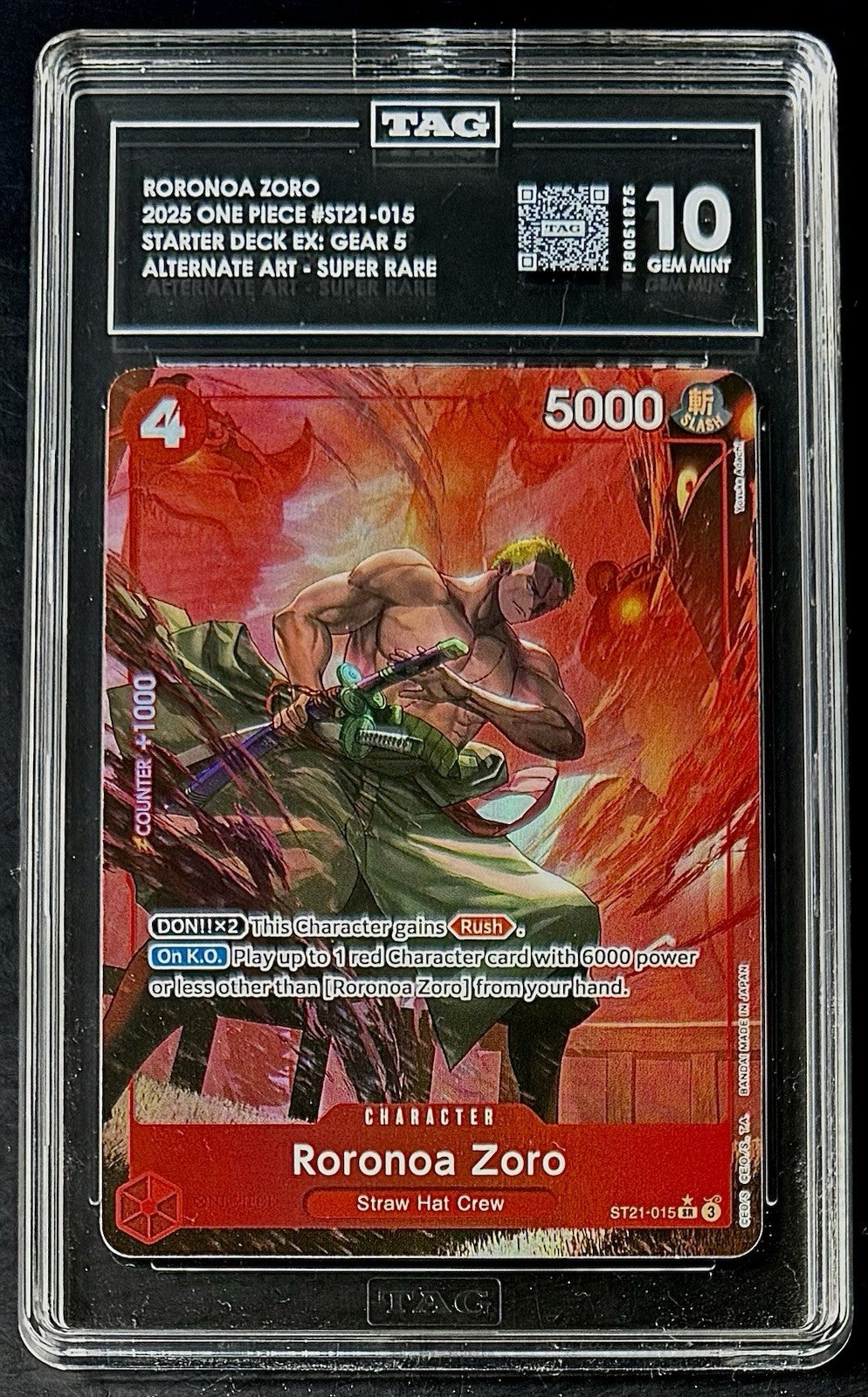 TAG 10 One Piece ST21-015 SR* - Roronoa Zoro - Alt Art - EN - Foil - EX Gear 5