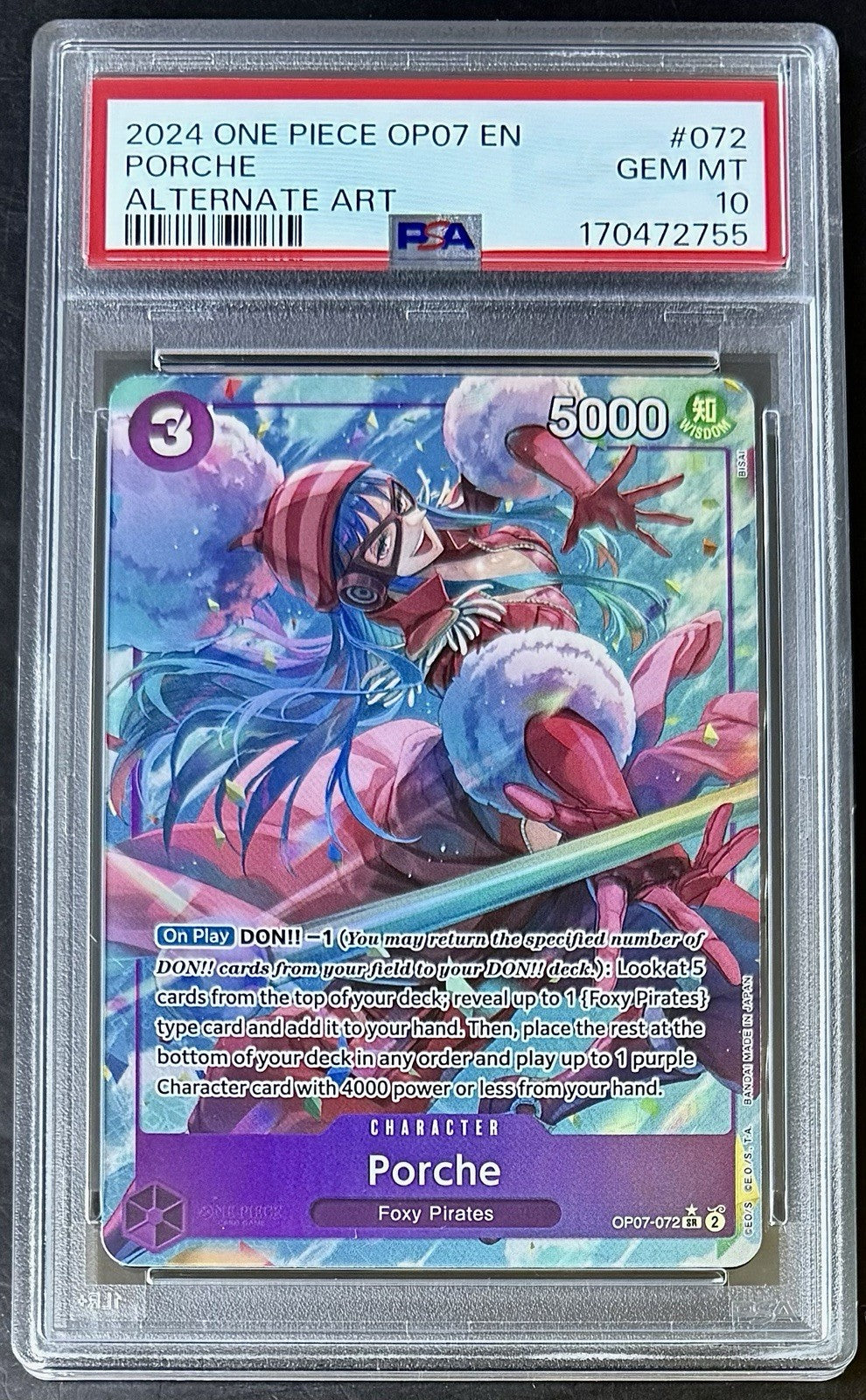 PSA 10 One Piece OP07-072 SR* - Porche - Alt Art - EN - 500 Years in the Future