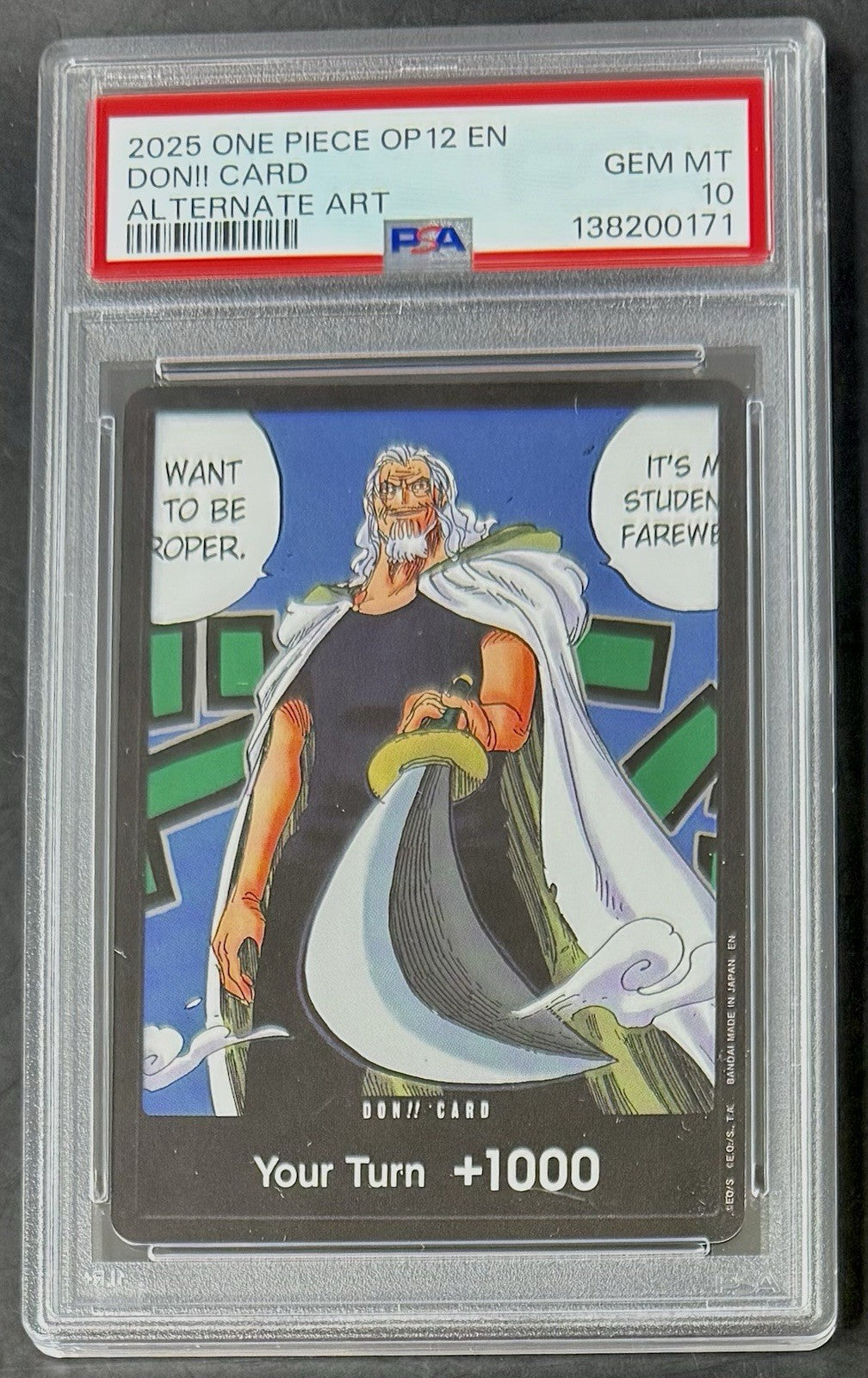 PSA 10 One Piece Don Card OP12 Silvers Rayleigh Alt Art - ENG - Foil - Graded
