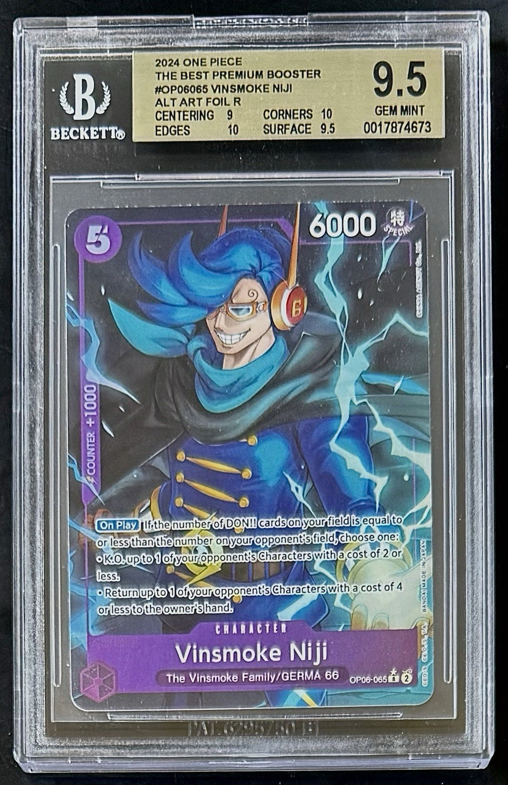 BGS 9.5 One Piece OP06-065 R* Vinsmoke Niji Alt Art - English - PRB01 - Graded