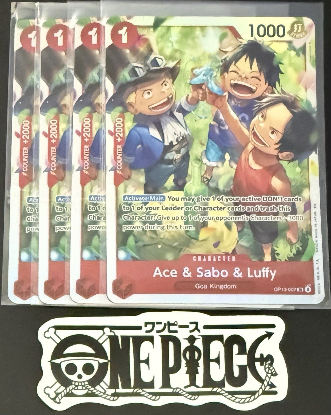 4x One Piece OP13-007 SR - Ace & Sabo & Luffy - EN - Foil - Playset - TCG - NM/M