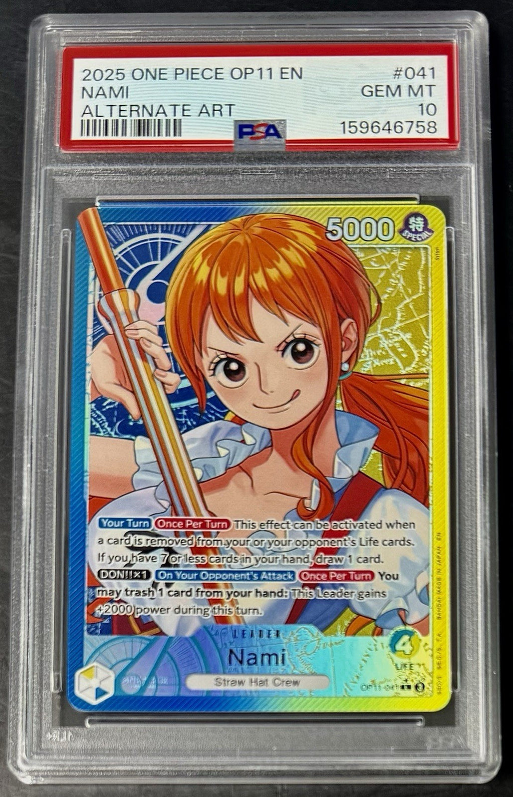 PSA 10 One Piece OP11-041 L* - Nami - Alt Art - EN - Divine Speed