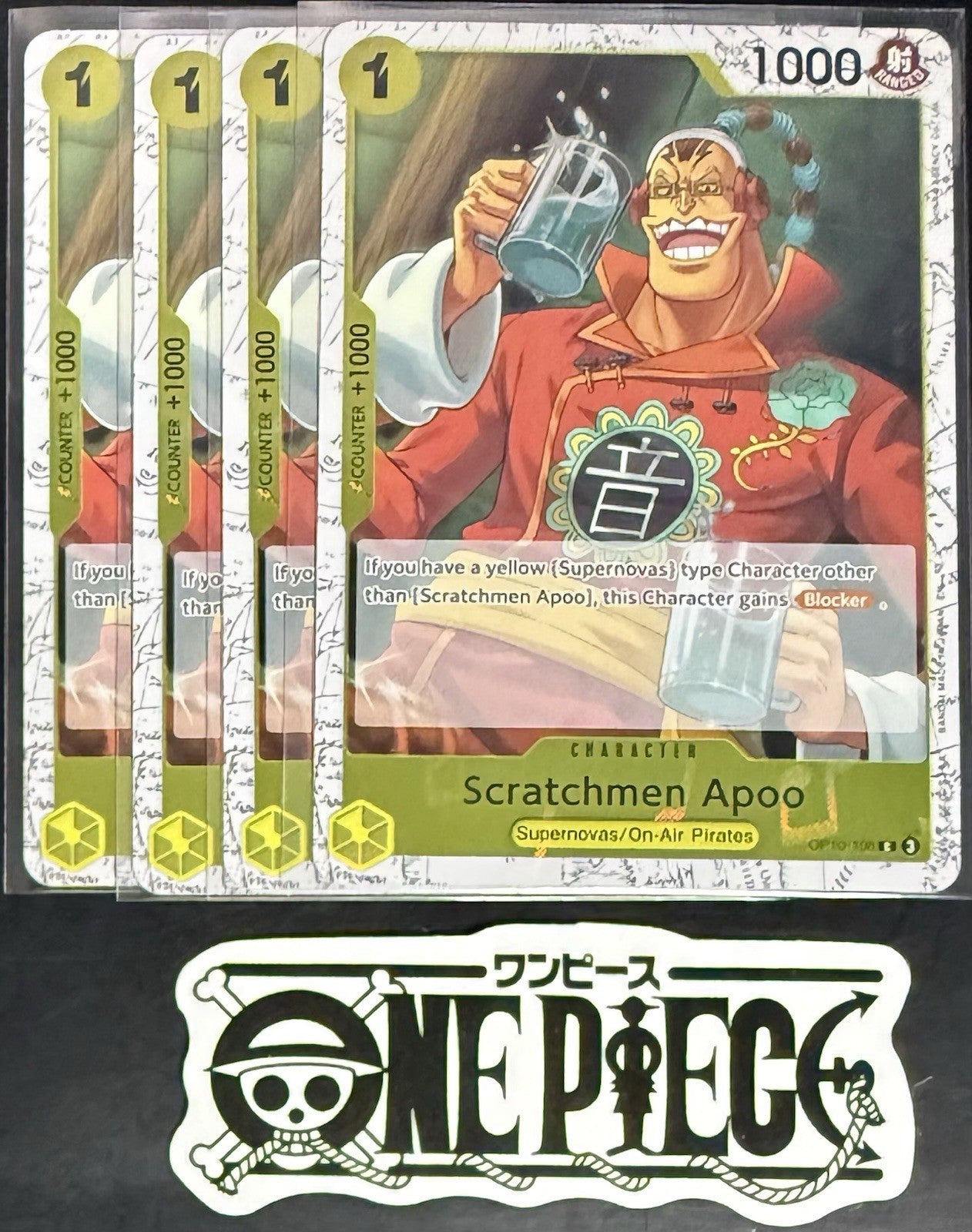 4 x One Piece OP10-108 C Scratchmen Apoo - English - PRB02 Foil - Playset - NM/M