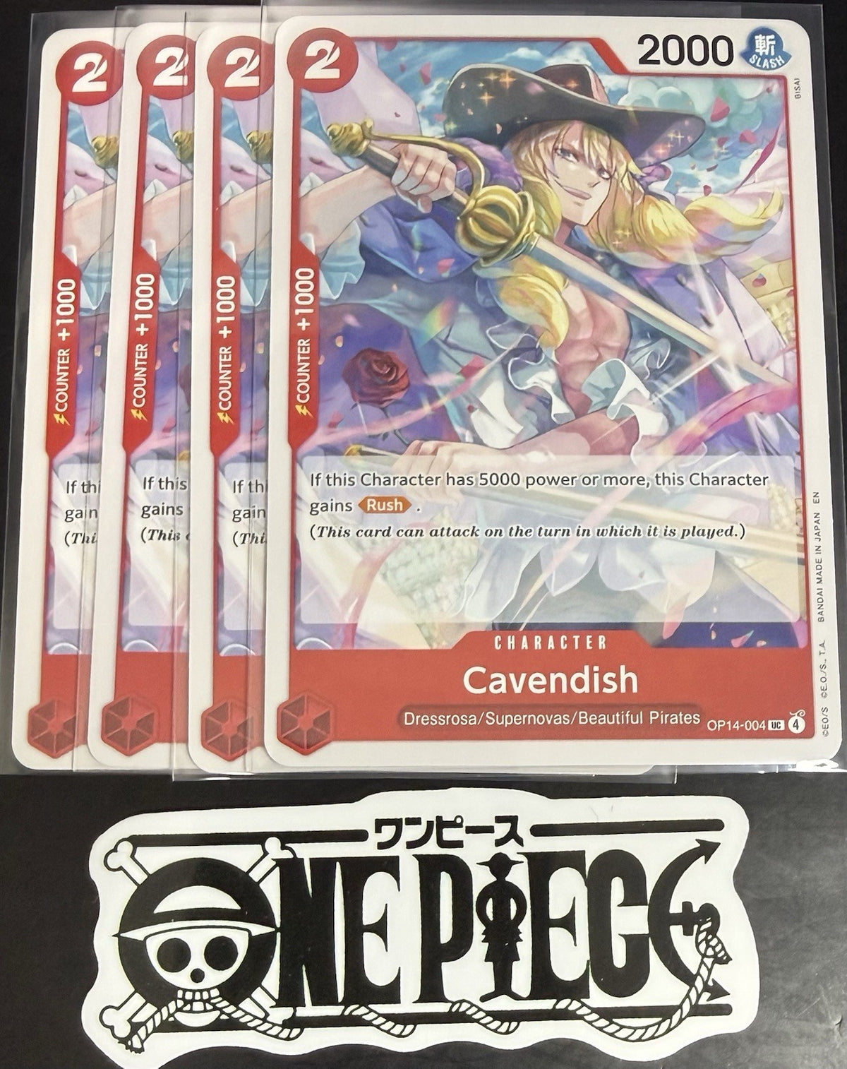 4x One Piece OP14-004 UC - Cavendish - EN - Regular - Play Set - NM/M