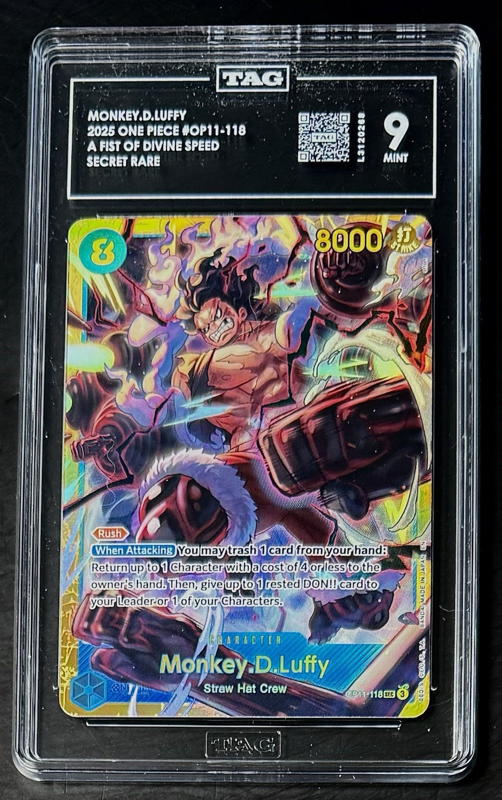 TAG 9 One Piece OP11-118 SEC Monkey.D.Luffy - EN - Foil - Graded