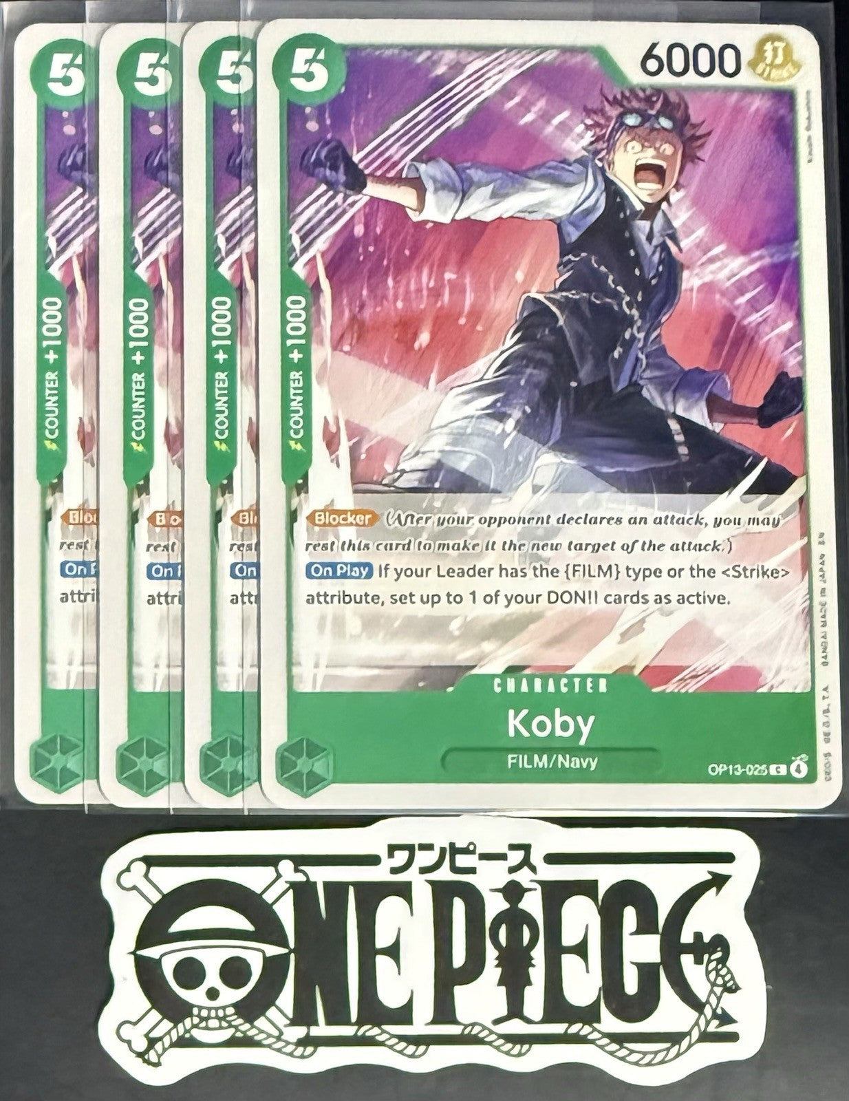 4x One Piece OP13-025 C Koby - ENG - Regular - Playset - TCG - NM/M