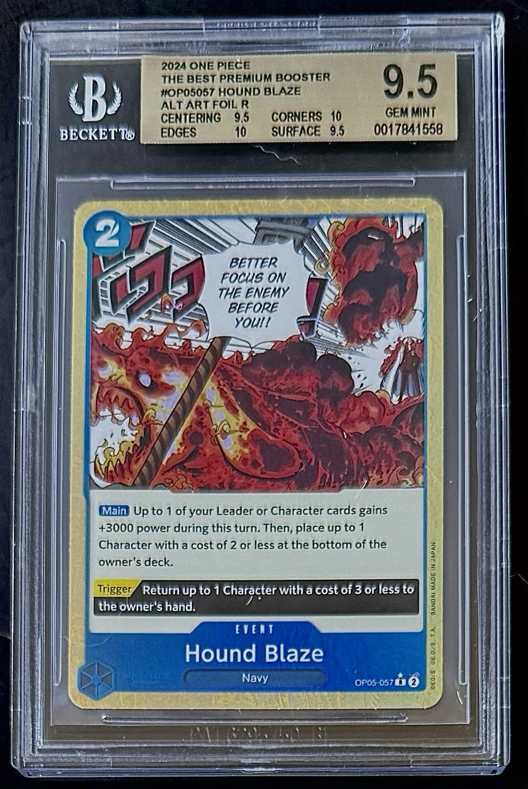 BGS 9.5 One Piece OP05-057 R* Hound Blaze Alt Art - English - PRB01 - Graded