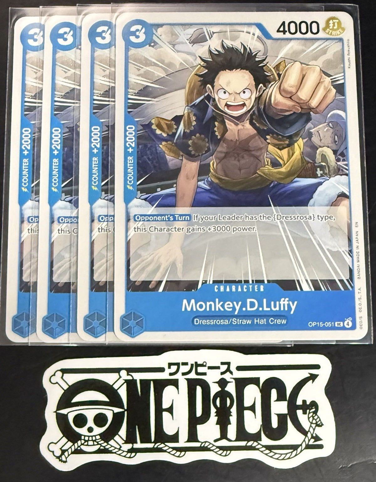 4x One Piece OP15-051 UC - Monkey.D.Luffy - EN - Regular - Play Set - TCG - NM/M