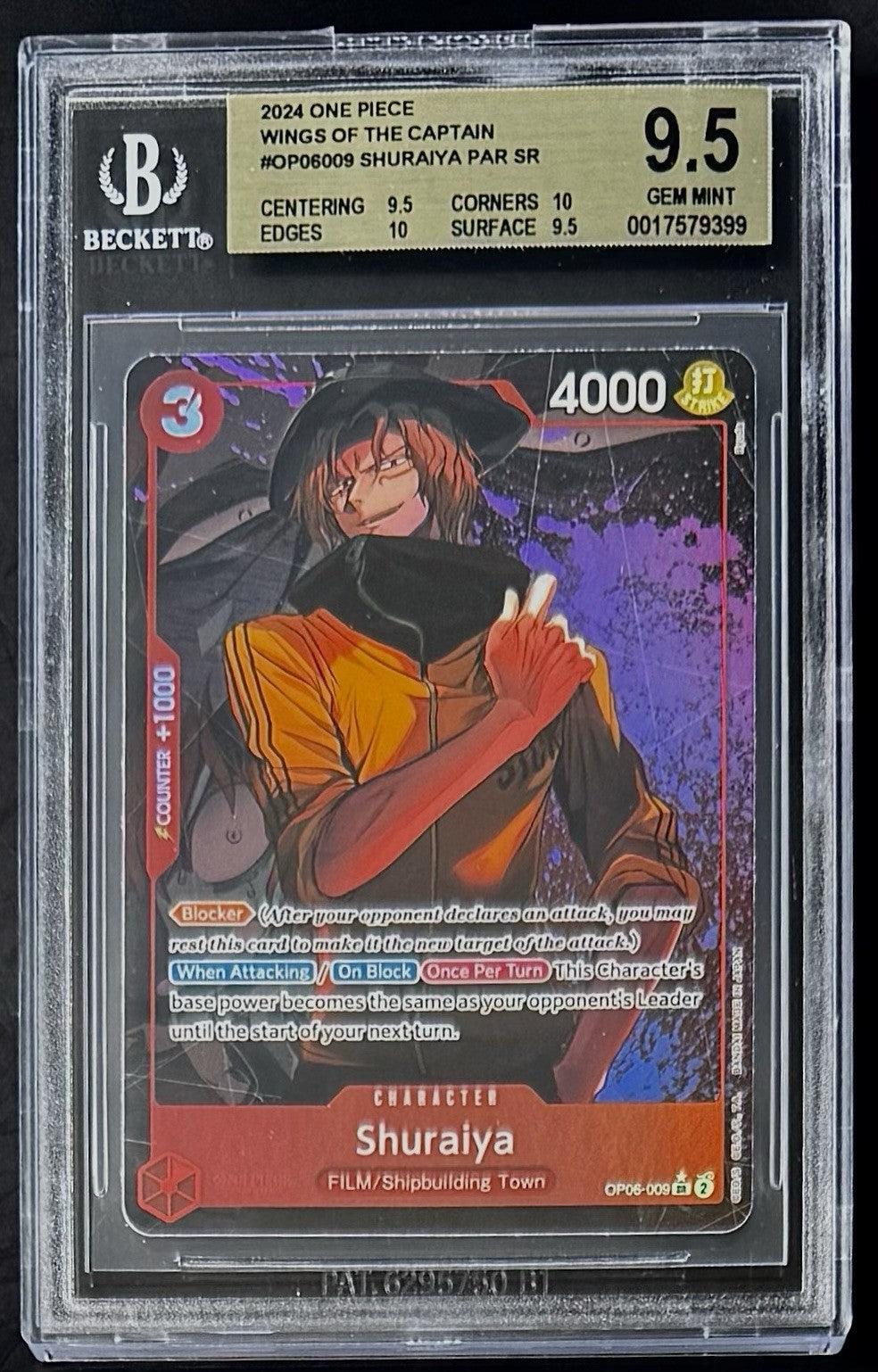 BGS 9.5 One Piece OP06-009 SR* Shuraiya - English-Wings of the Captain - Graded