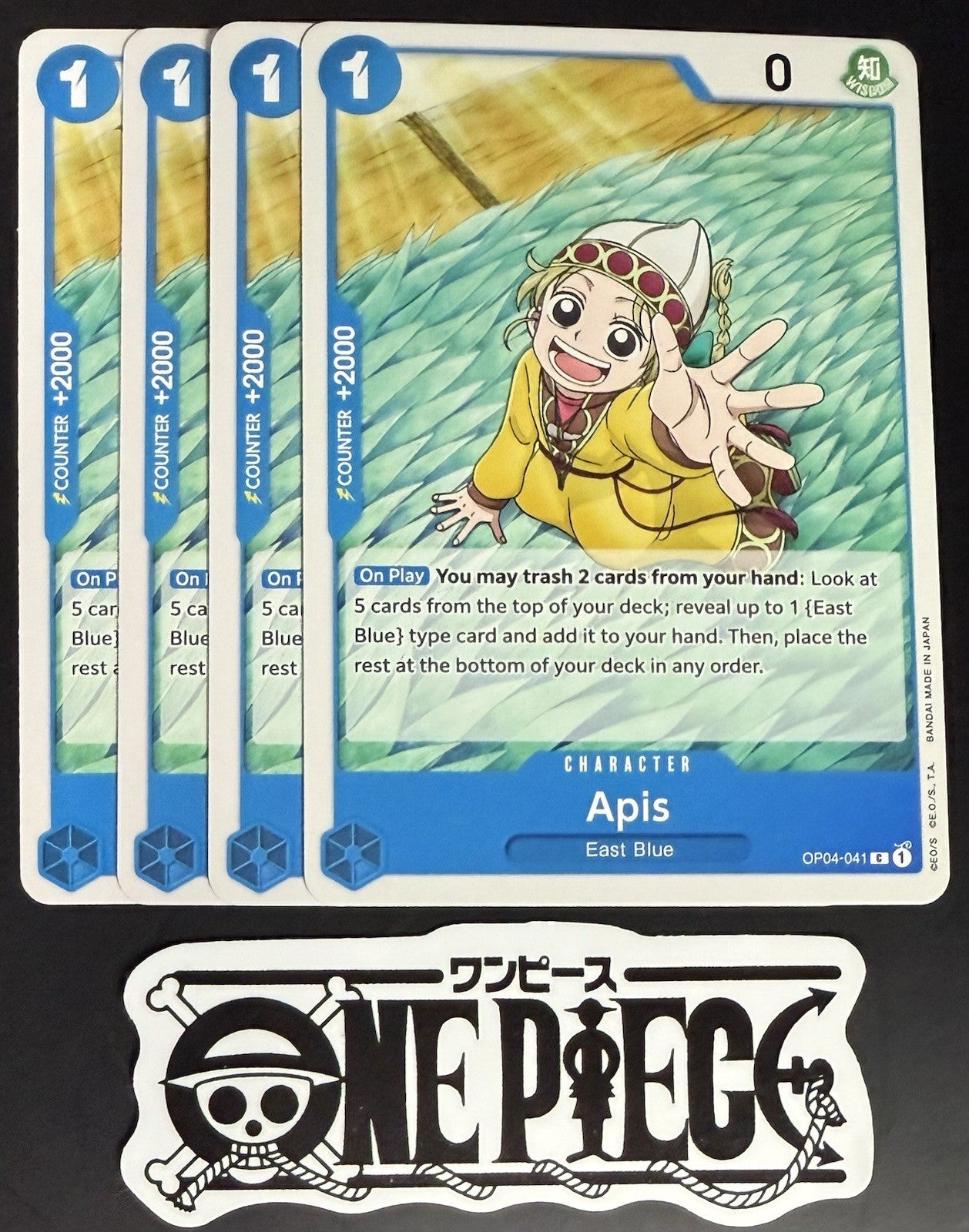 4x One Piece OP04-041 C Apis - English - Regular - Play Set - TCG - NM/M
