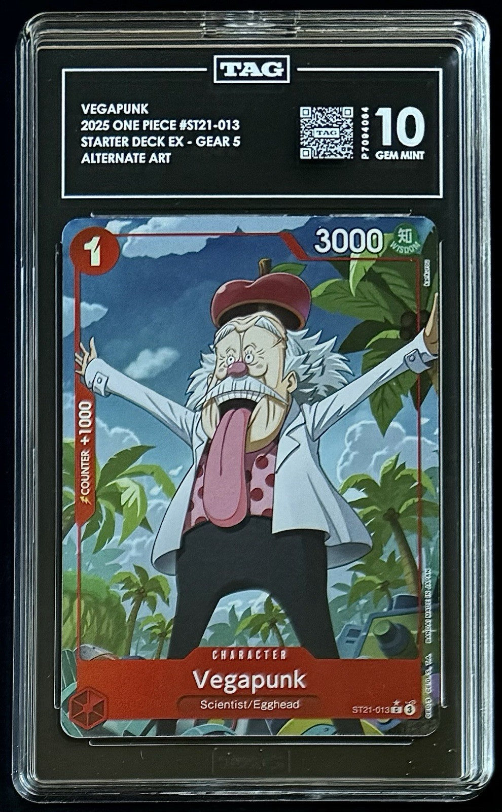 TAG 10 One Piece ST21-013 C* Vegapunk Alt Art - ENG - Foil - EX Gear 5 - Graded