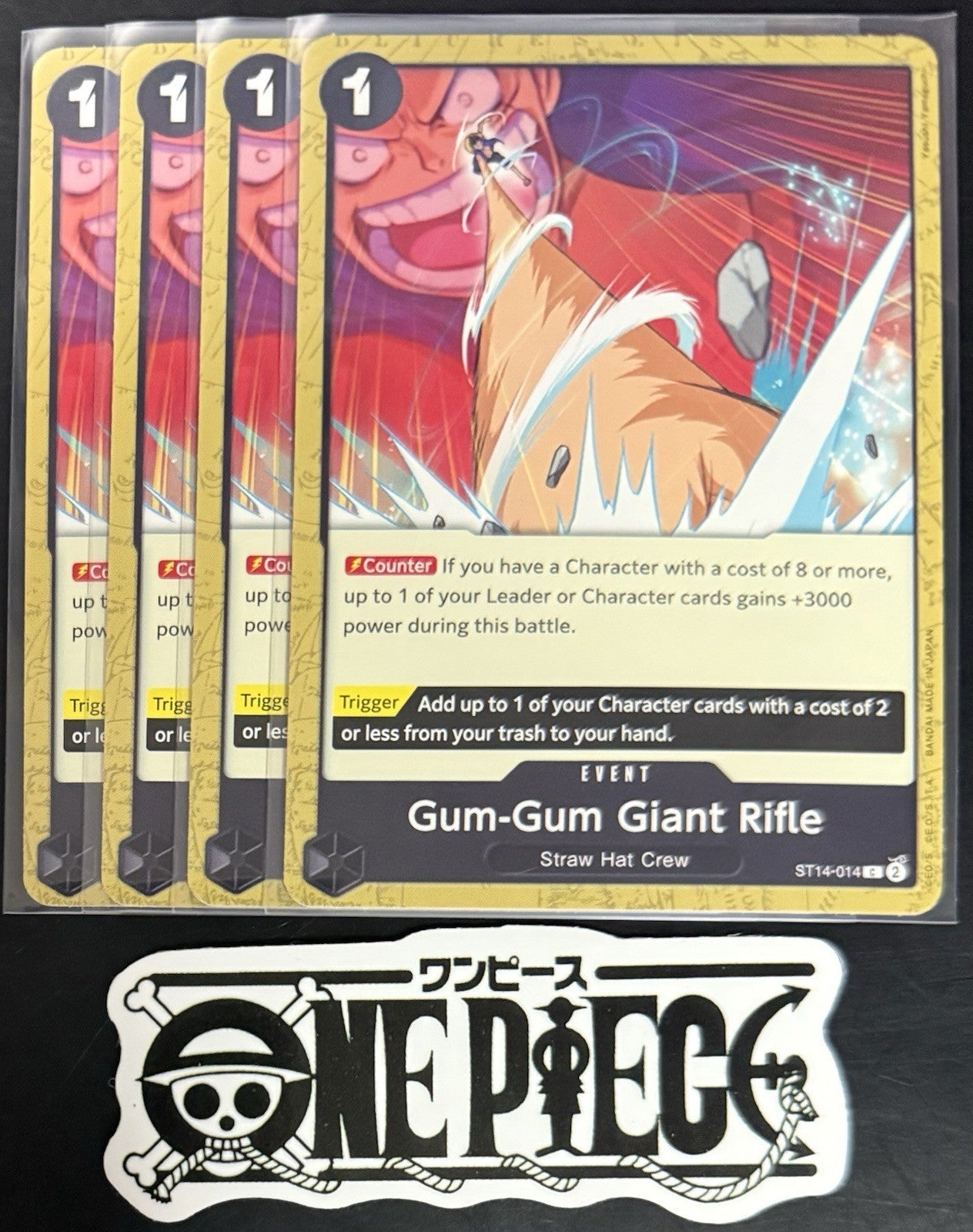4x One Piece ST14-014 C Gum-Gum Giant Rifle - ENG - Regular - Playset - TCG-NM/M