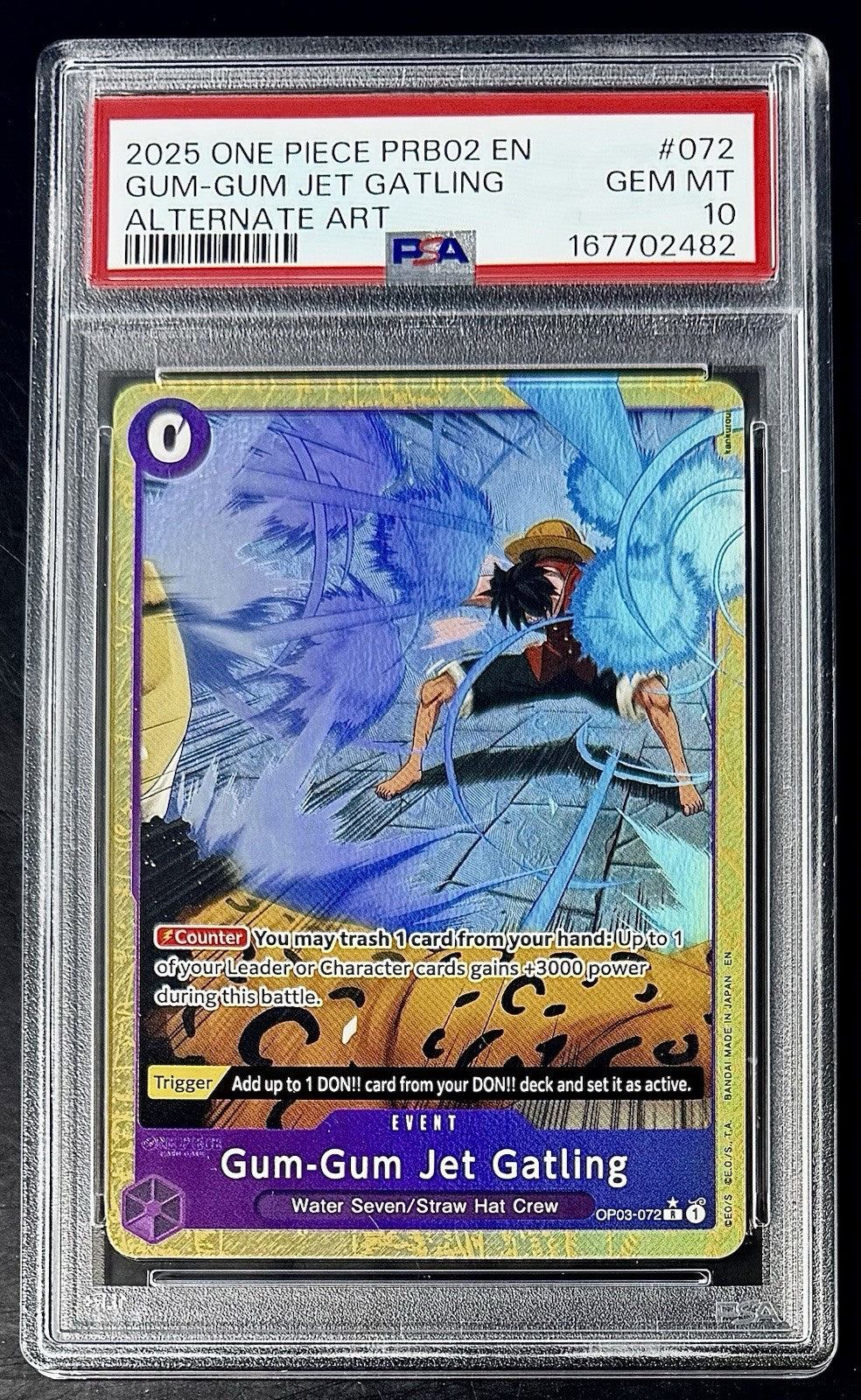 PSA 10  One Piece OP03-072 R* - Gum-Gum Jet Gatling - Alt Art - EN - PRB02