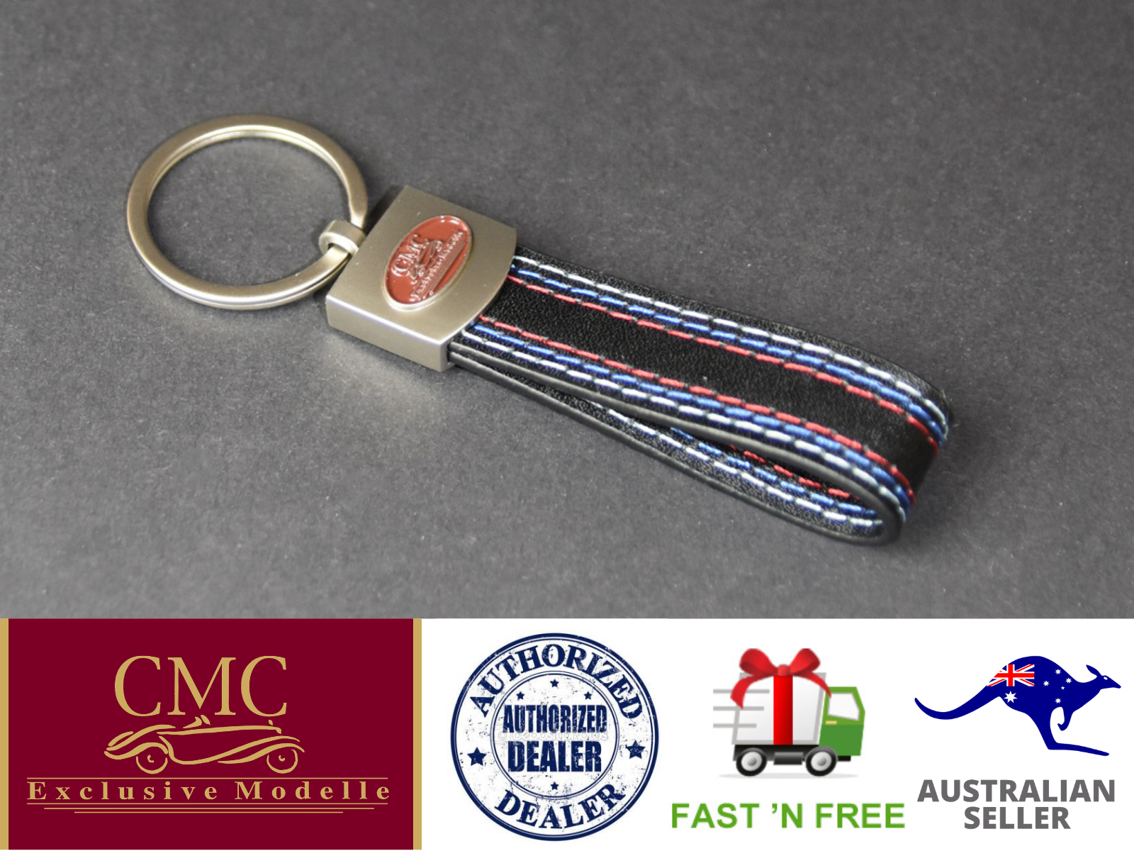 CMC Key Fob in Style-Leather with Decorative Stitching
