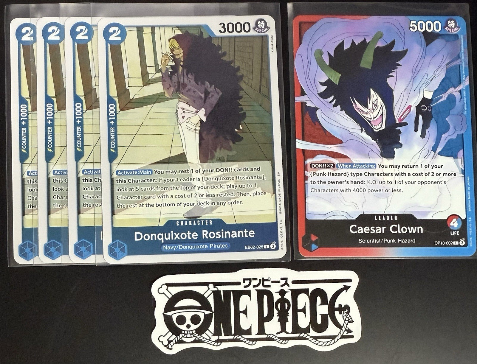 4x One Piece EB02-025 R Donquixote Rosinante + Leader -ENG - Foil - PlaySet-NM/M