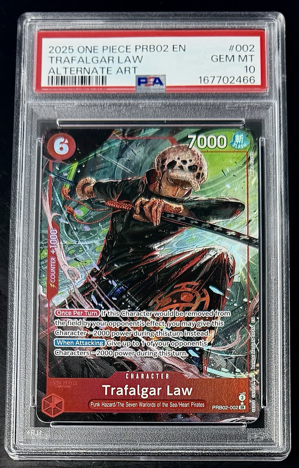 PSA 10  One Piece PRB02-002 SR* - Trafalgar Law - Alt Art - EN - Foil - PRB02