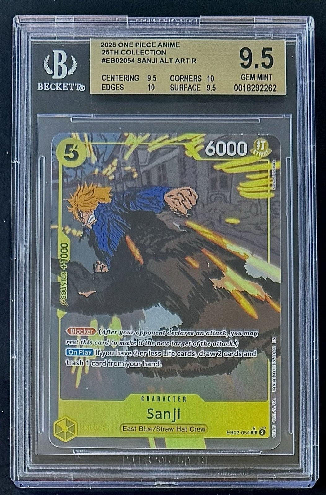 BGS 9.5 One Piece EB02-054 R* Sanji Alt Art - English - 25th Collection - Graded