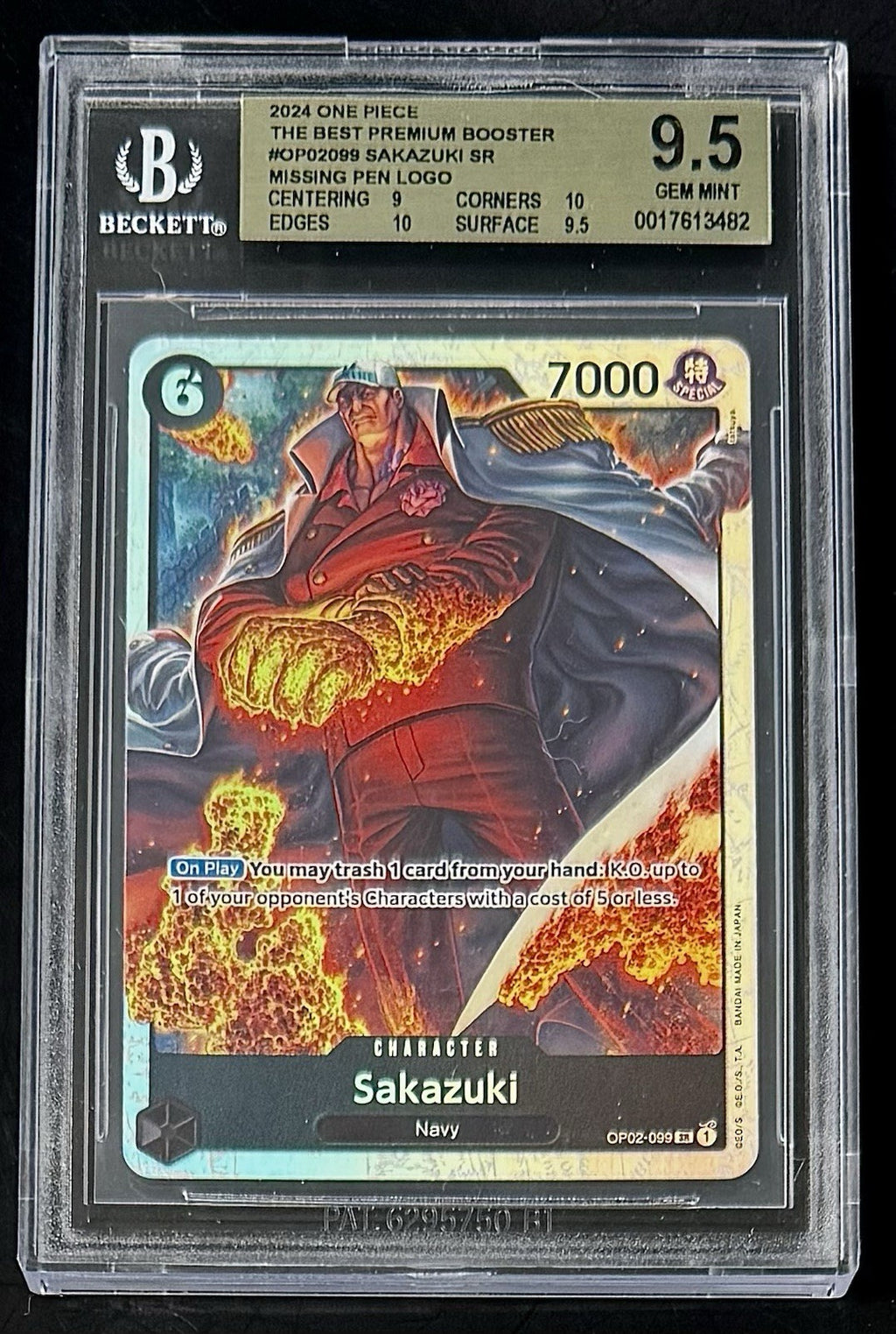 BGS 9.5 One Piece OP02-099 SR Sakazuki Foil - English - PRB01 - Graded