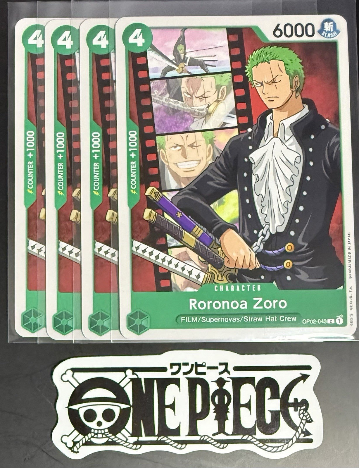 4x One Piece OP02-043 C Roronoa Zoro - English - Playset - Regular - TCG - NM/M