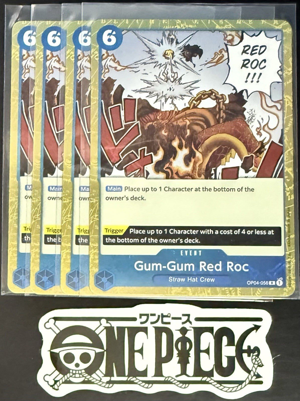 4x One Piece OP04-056 R Gum-Gum Red Roc- ENG - Rare - Flag Foil - Play Set -NM/M