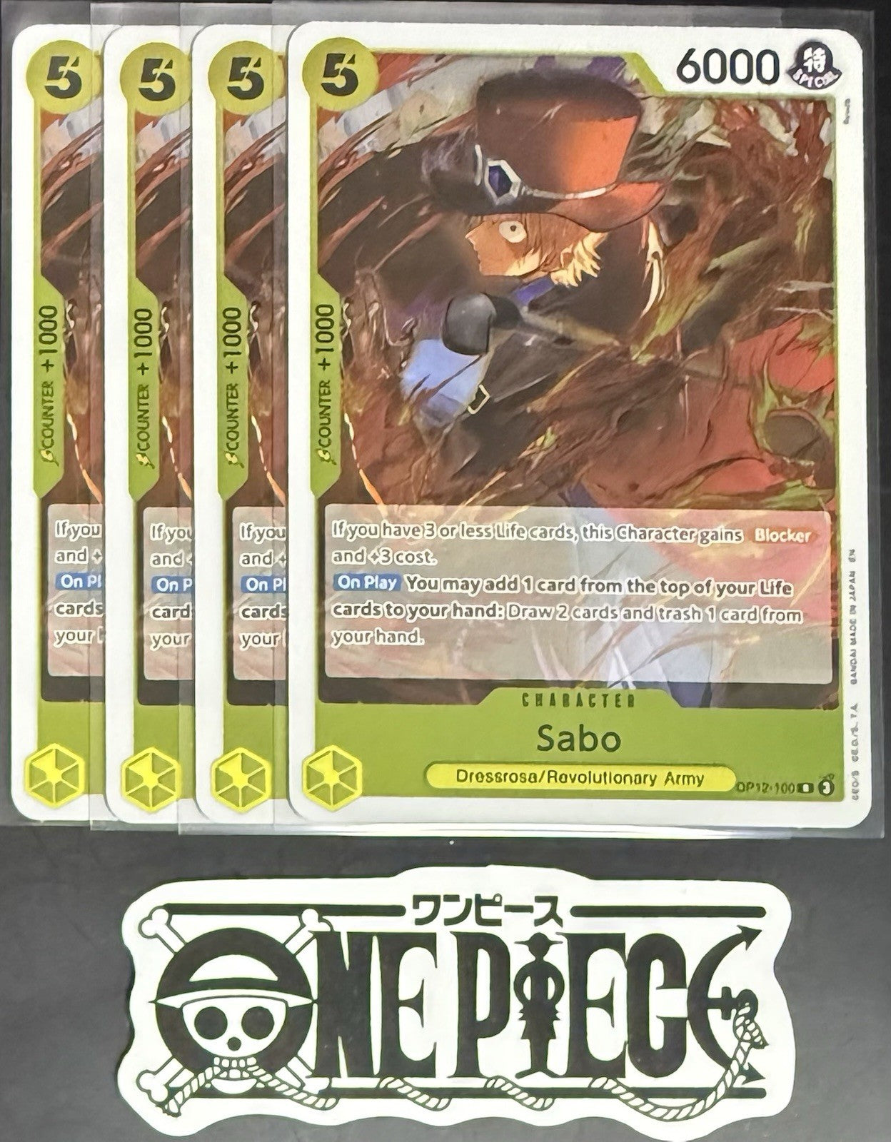 4 x One Piece OP12-100 R Sabo - English - Foil - Playset - NM/M