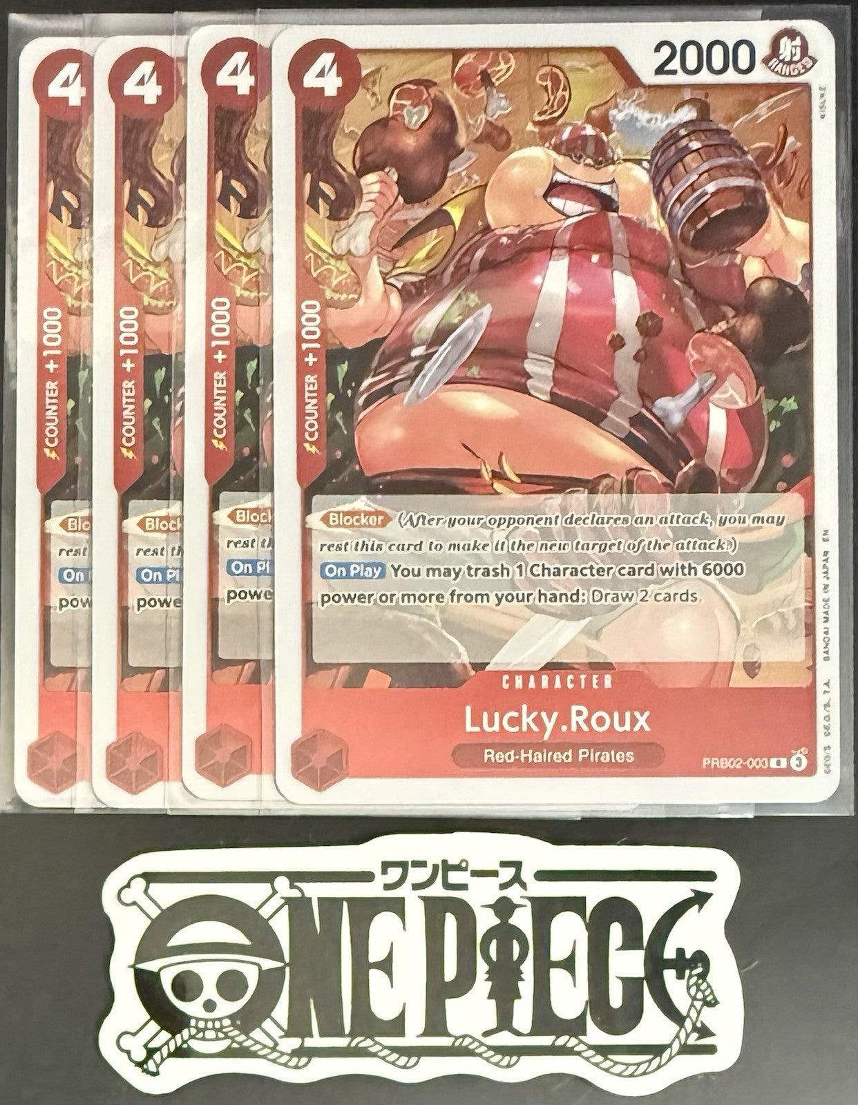 4 x One Piece PRB02-003 R Lucky.Roux - English - Foil - Playset - NM/M
